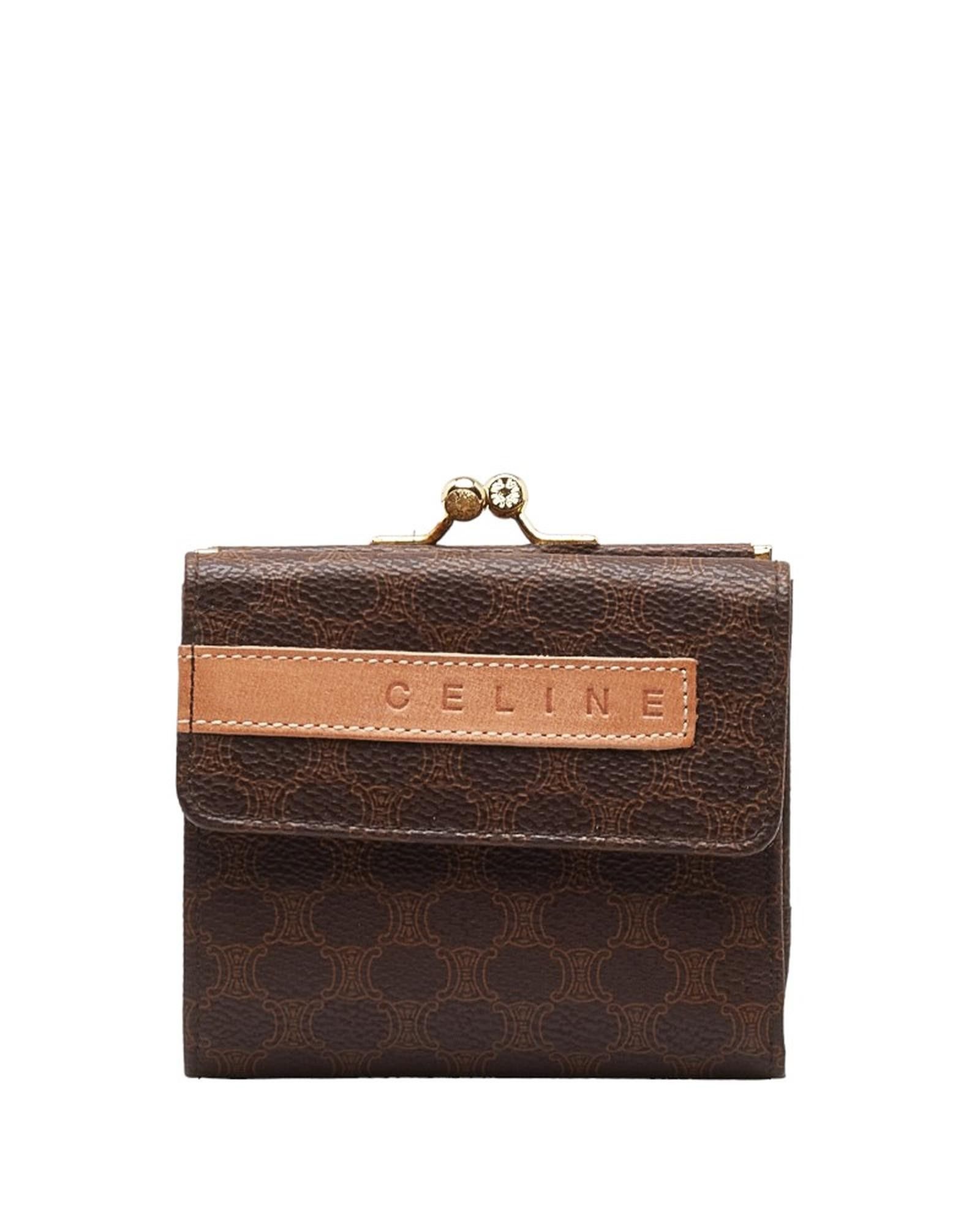 image of Compact Brown Celine Wallet With Clasp Closure, Women's