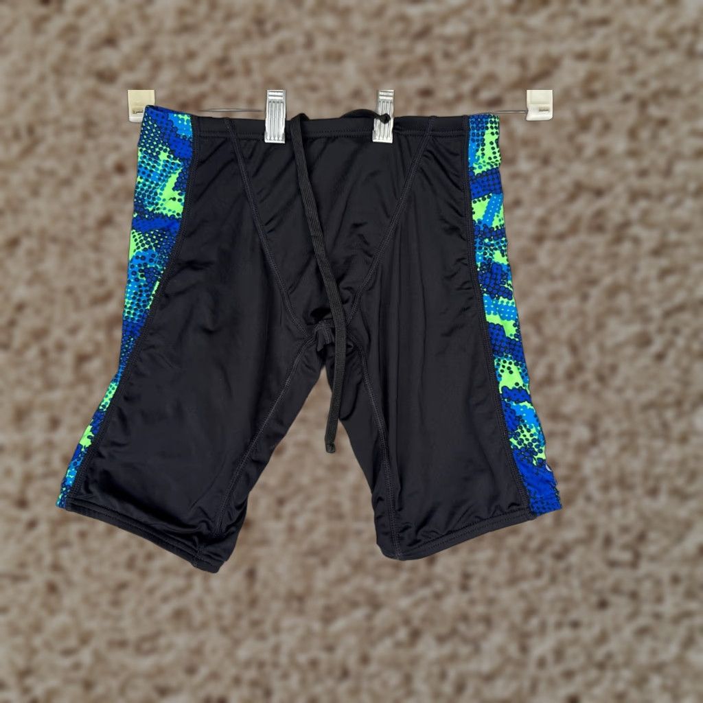 Vintage TYR Mens Jammer Swim Bottom 28 Blue Green Black - Competition Training Quick Dry Lightweight Lined Elastic Waist Polyester Spandex Size US 28 / EU 44 - 1 Thumbnail