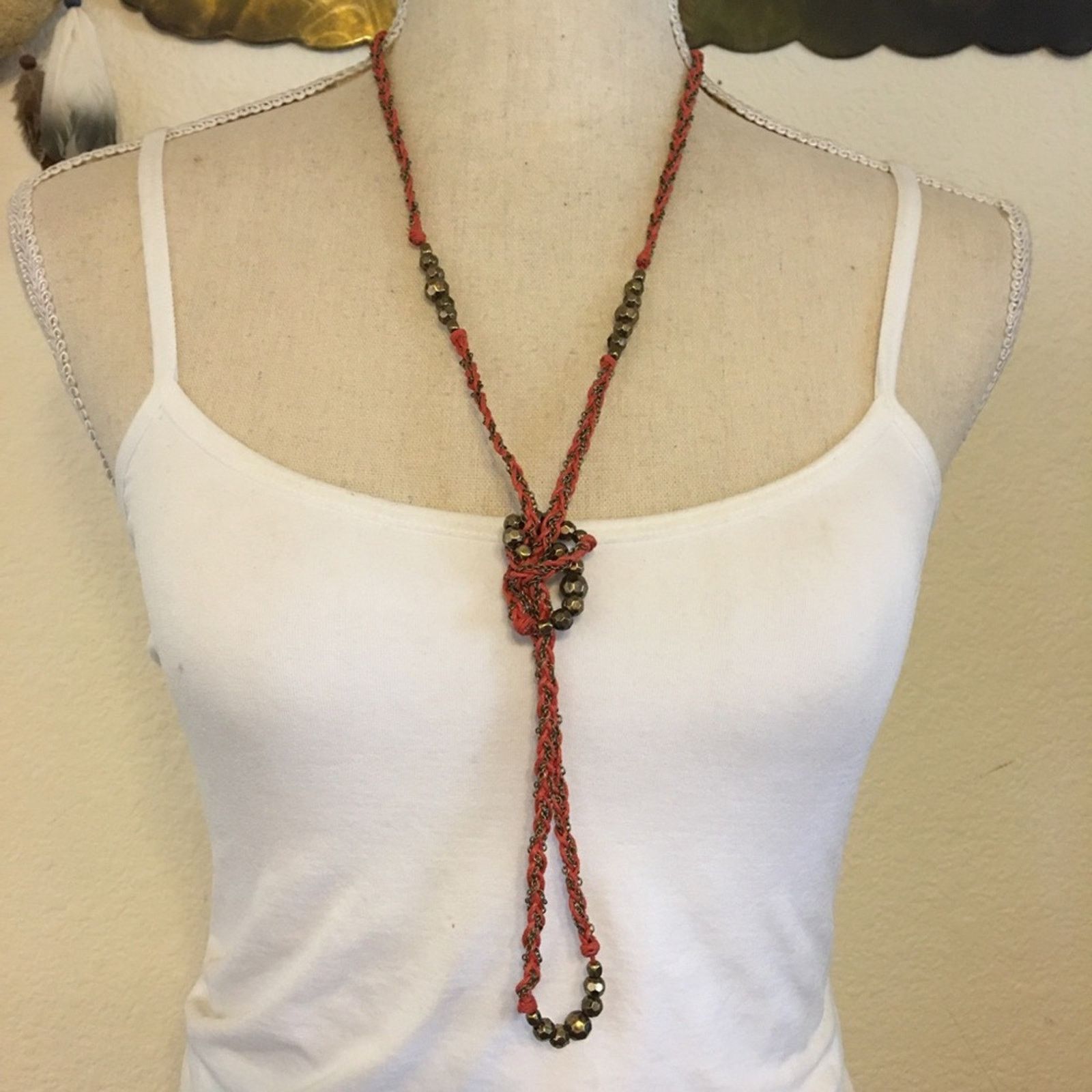 Jewelry Coral tone braided cord and chain necklace Size ONE SIZE - 3 Thumbnail