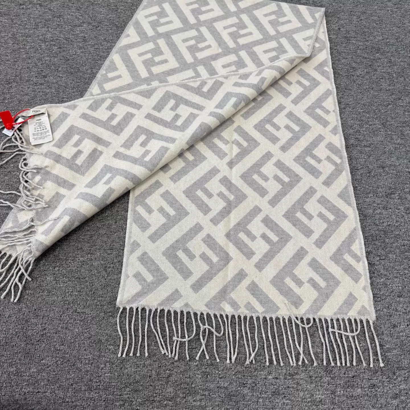Fendi Fendi White All Over FF Print Tassel Cashmere Scarf 99 New Size ONE SIZE - 3 Thumbnail
