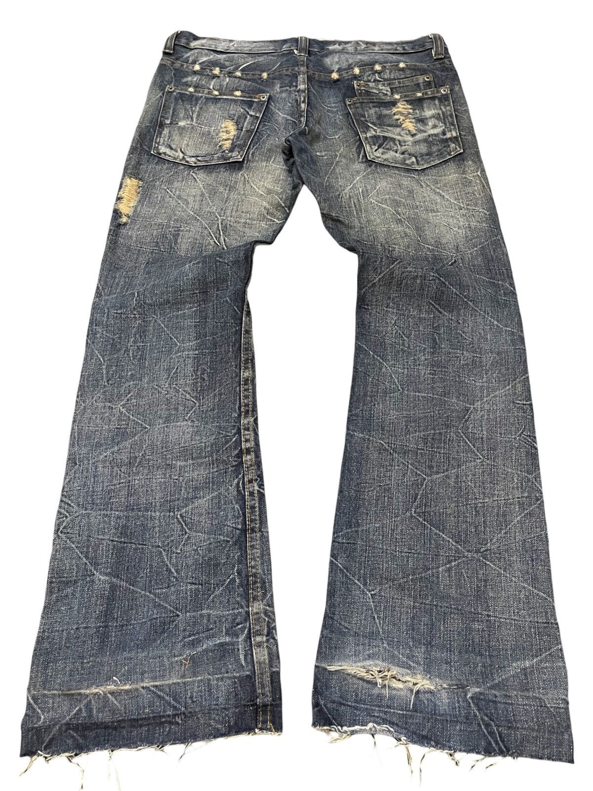Japanese Brand × LOWBOX × Vintage KUI Japan Distressed Claw Mark Honeycomb Flared Jeans Size US 34 / EU 50 - 2 Thumbnail