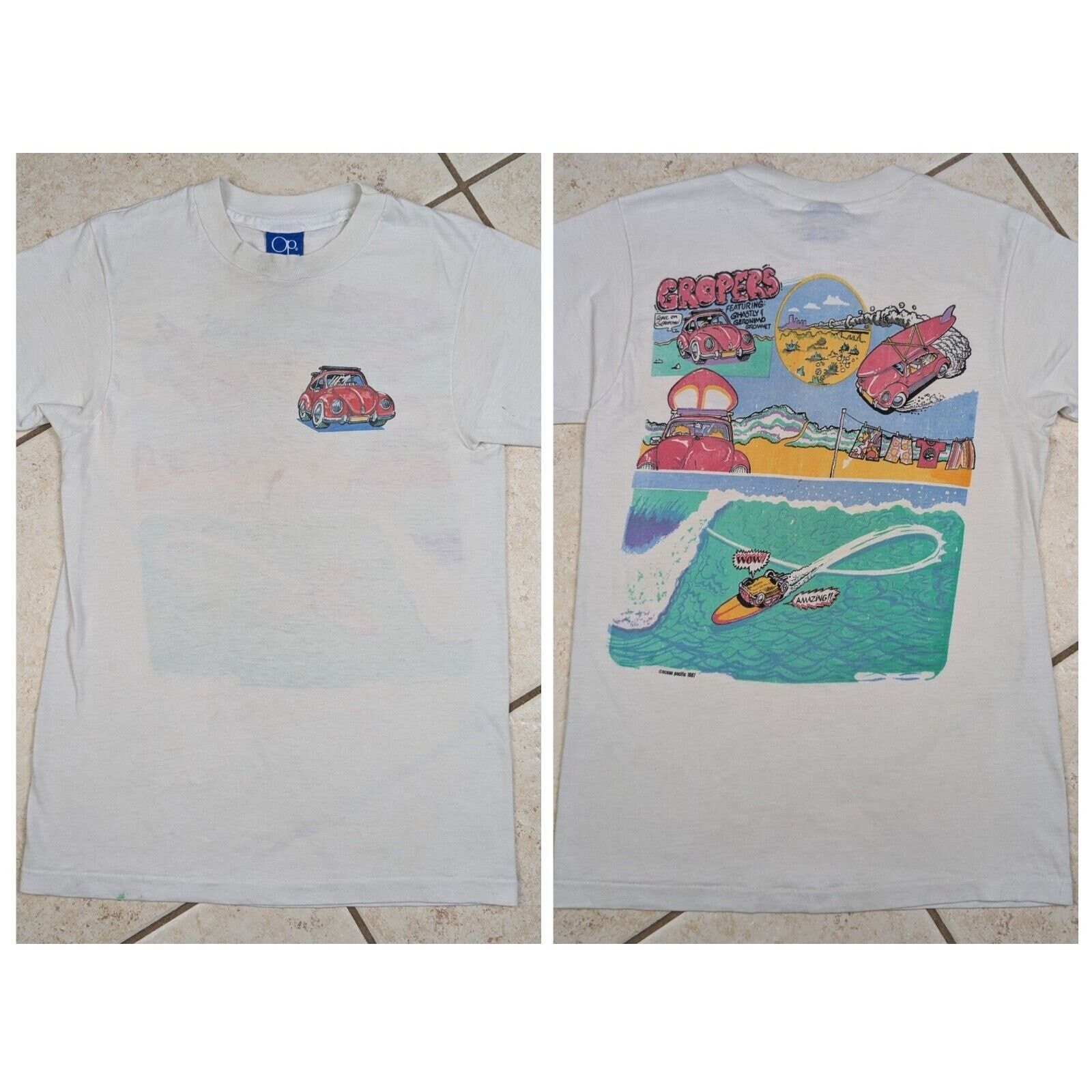 Ocean Pacific Vtg 1987 Ocean Pacific OP Surfing VW Bug Gropers Comic Shirt Size US S / EU 44-46 / 1 - 1 Thumbnail