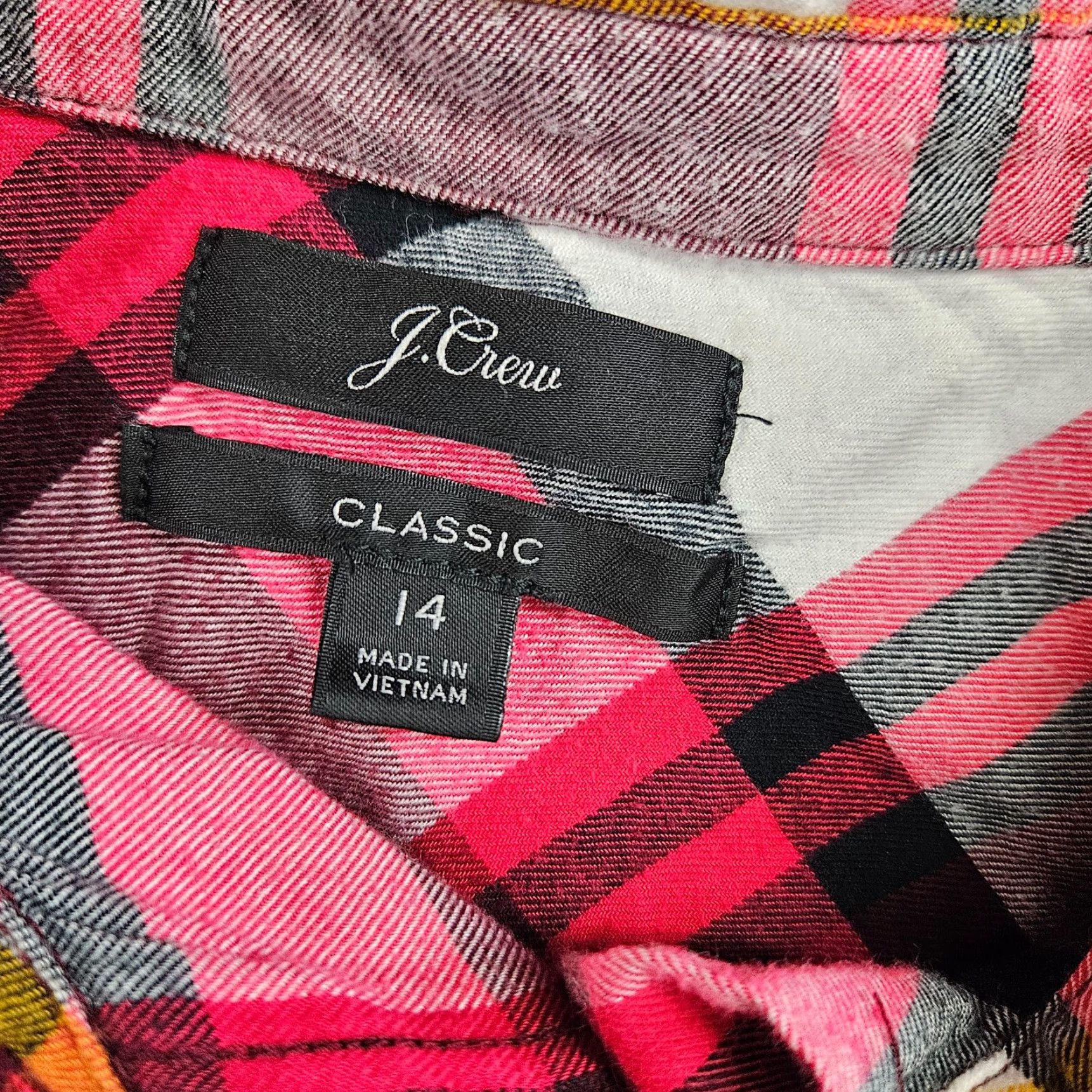 J.Crew J.CREW Womens Classic Fit Boy Shirt Burgundy Rose Plaid Cotton Size 14 Long Sleeve Button-Up Tailored Collar Shirt Womens Size XL / US 12-14 / IT 48-50 - 6 Thumbnail