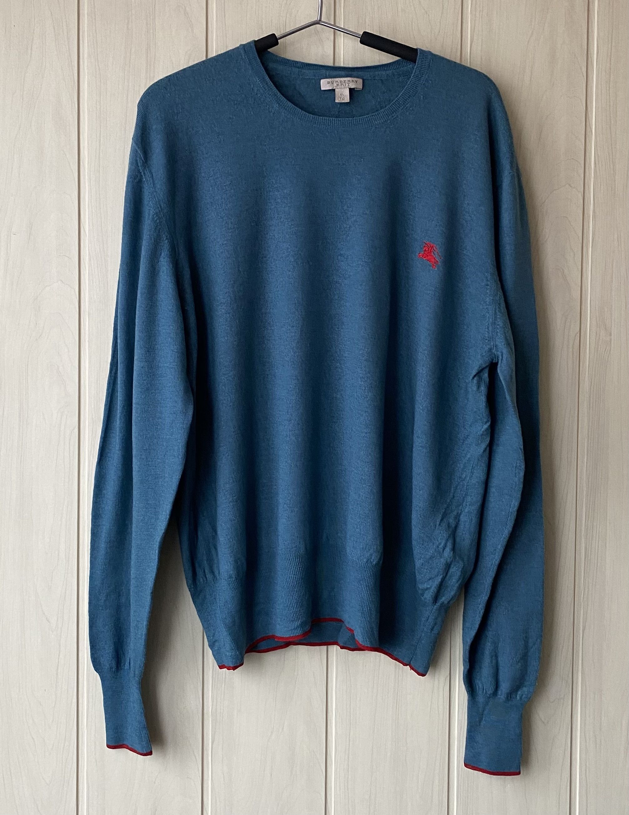 image of Burberry Brit Wool Jumper in Green/Red, Men's (Size XL)