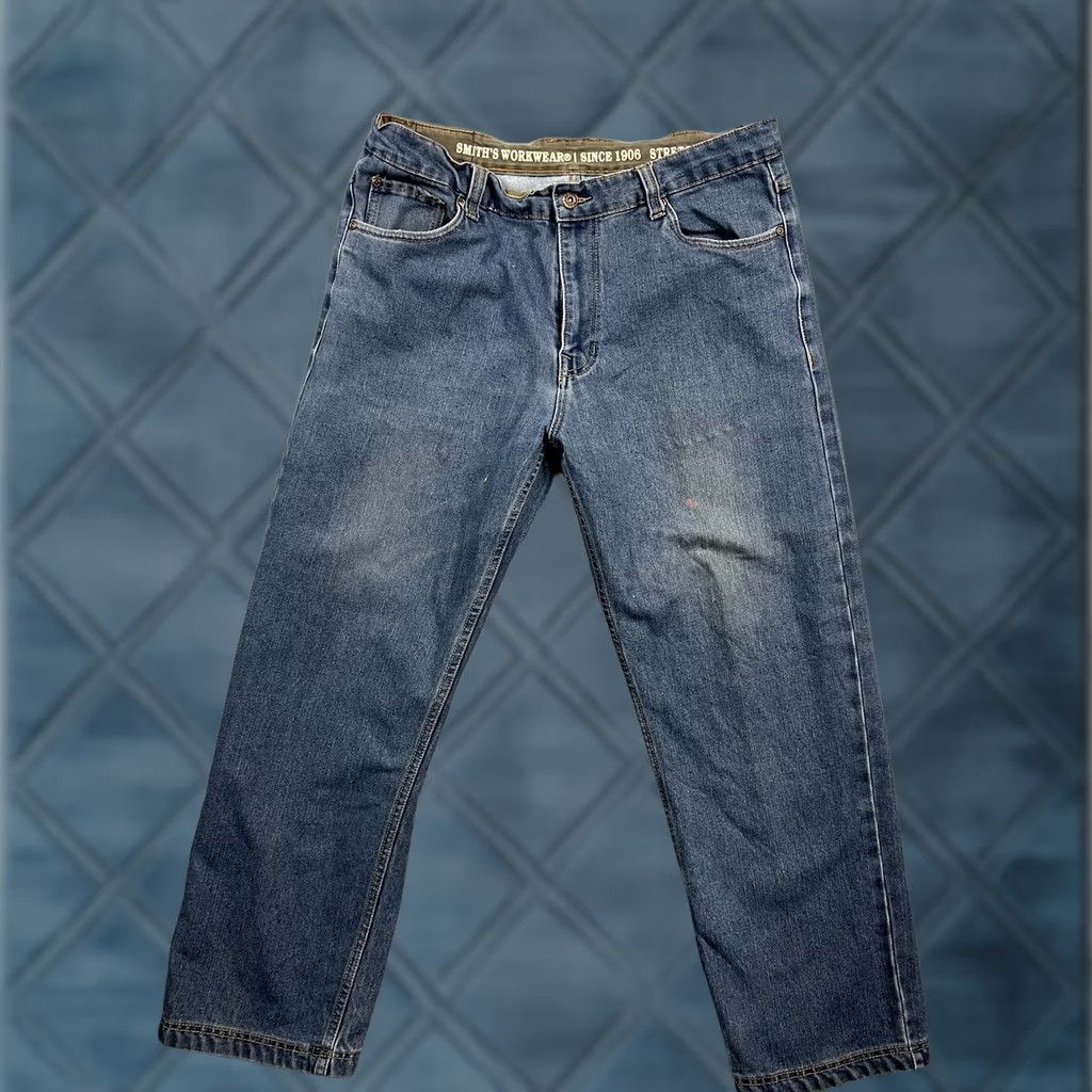 Vintage Smiths Workwear Jeans Stretch Relaxed Fit Blue Medium Wash 38x30 Mens Regular 5-Pocket Denim Straight Zip Size US 38 / EU 54 - 1 Thumbnail