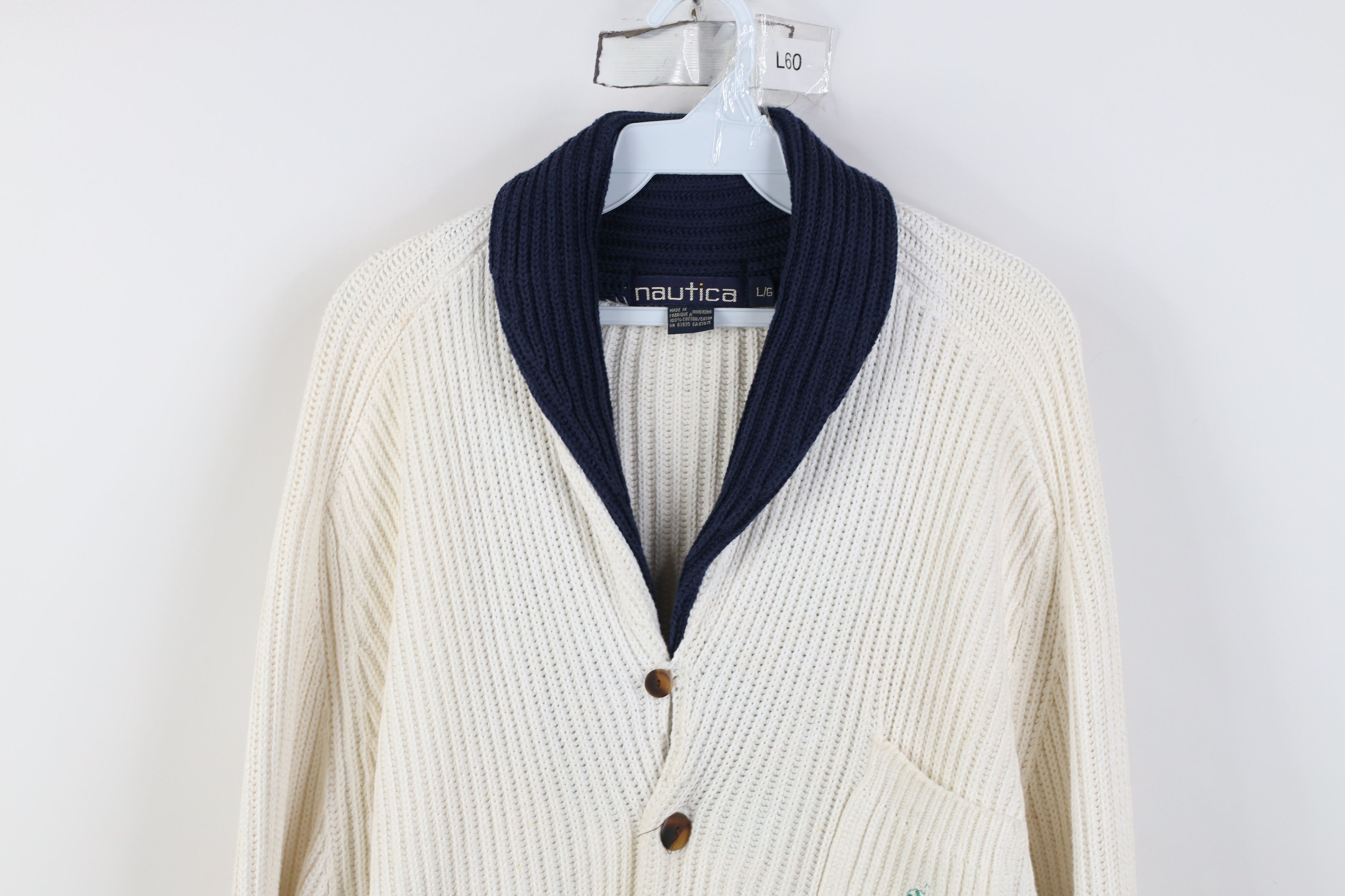 Nautica Vintage 90s Nautica Ribbed Knit Shawl Cardigan Sweater White Size US L / EU 52-54 / 3 - 2 Thumbnail