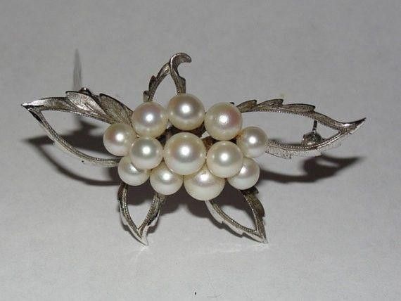 Designer Sterling Silver Flower Pin w/ Cultured Pearl Cluster Size ONE SIZE - 2 Thumbnail