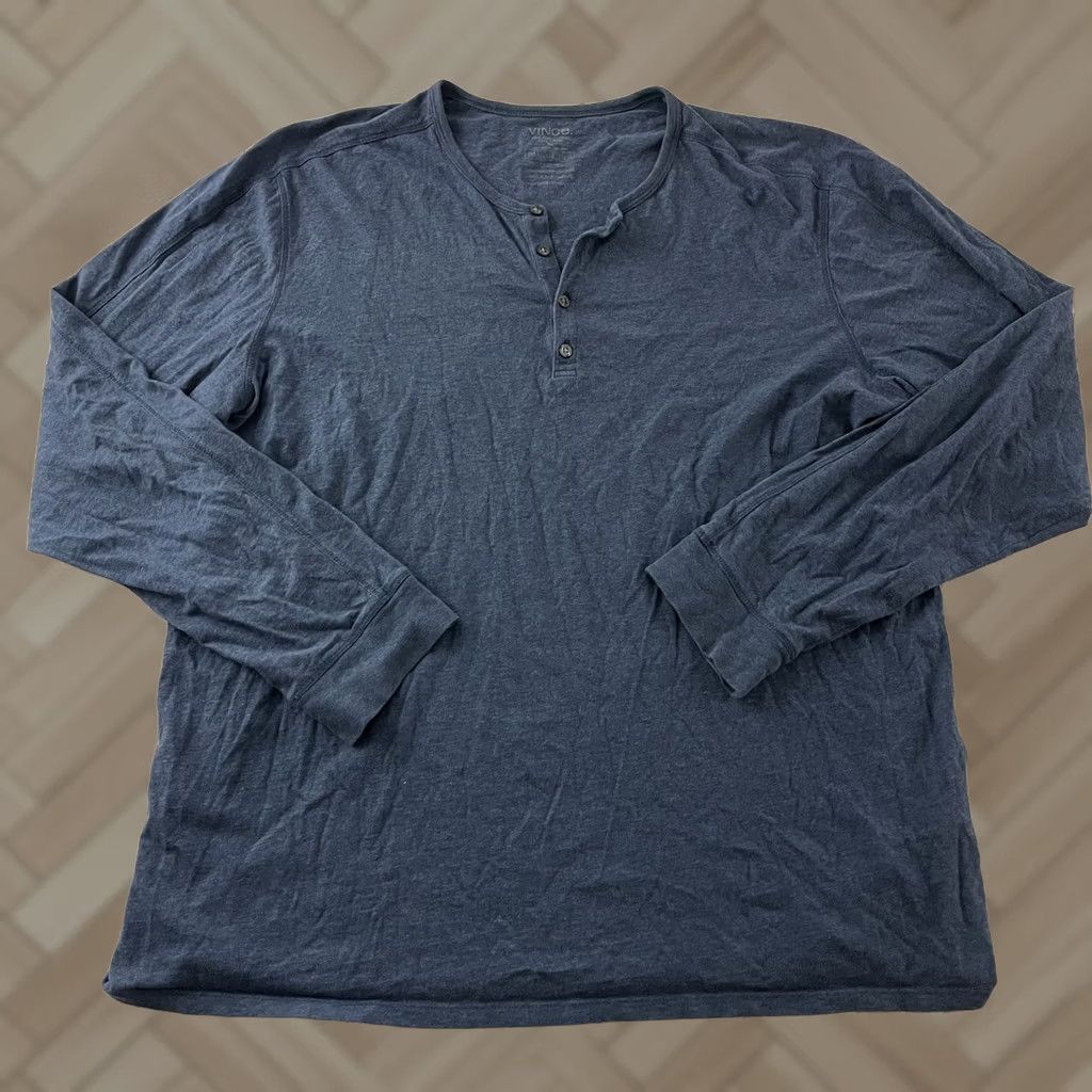 Vince Vince Shirt Mens XL Blue Henley 100% Pima Cotton Long Sleeve Button-Up Size US XL / EU 56 / 4 - 1 Thumbnail
