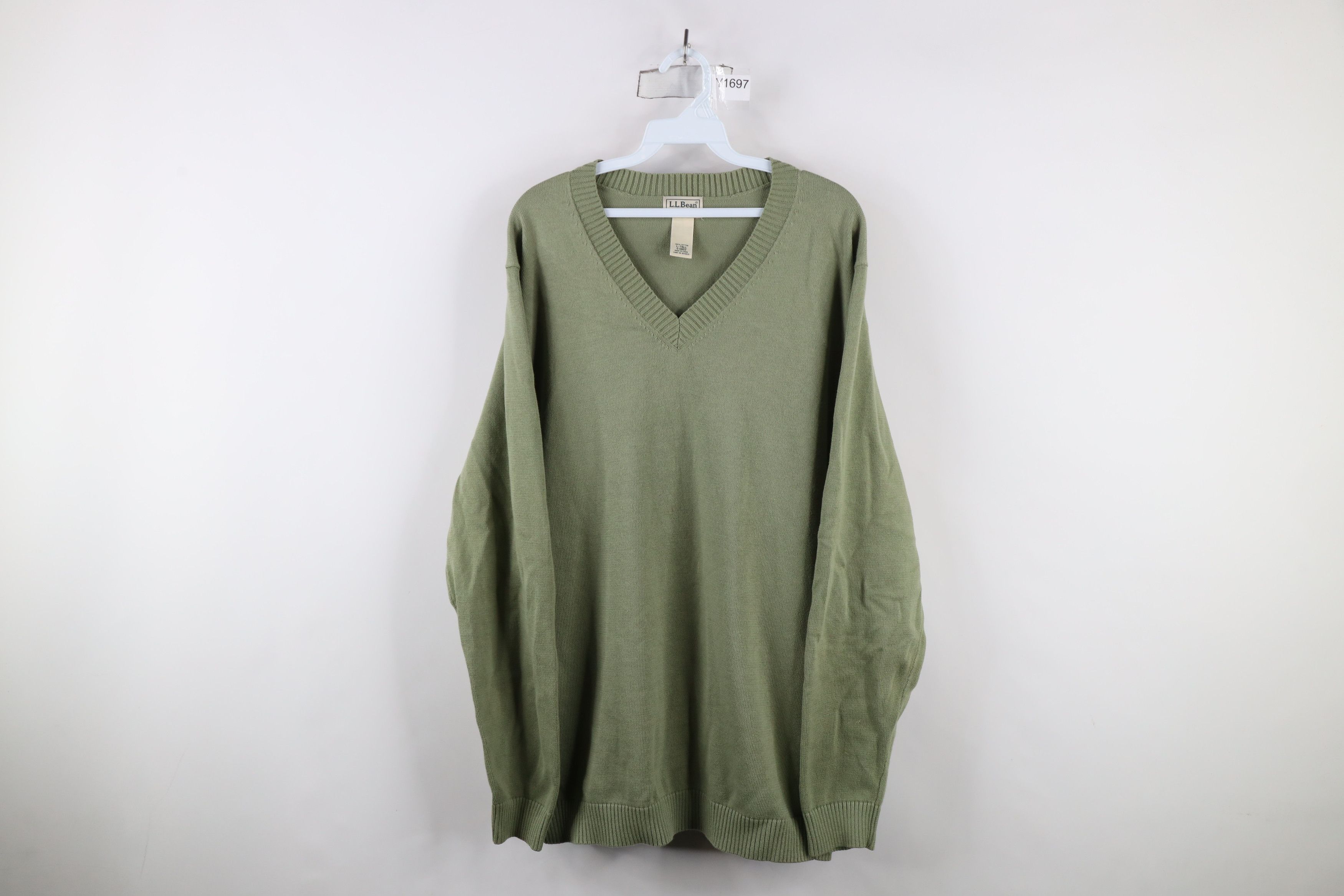 L.L. Bean × Vintage Vintage 90s LL Bean Blank Cotton Knit V-Neck Sweater Size US L / EU 52-54 / 3 - 1 Thumbnail