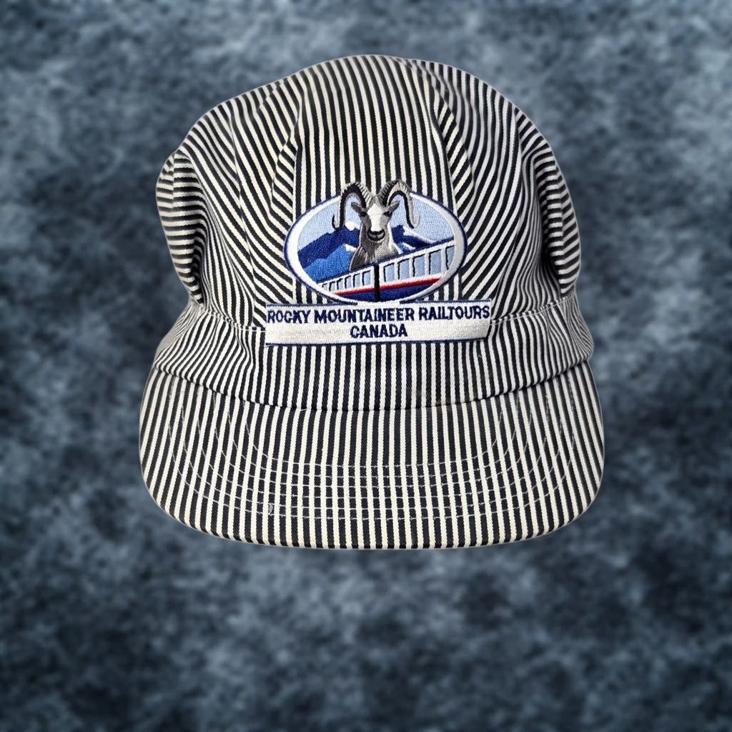 Vintage VINTAGE Rocky Mountaineer Railtours Canada Hat Train Conductor Adjustable Blue Denim Cotton Blend Size ONE SIZE - 1 Thumbnail