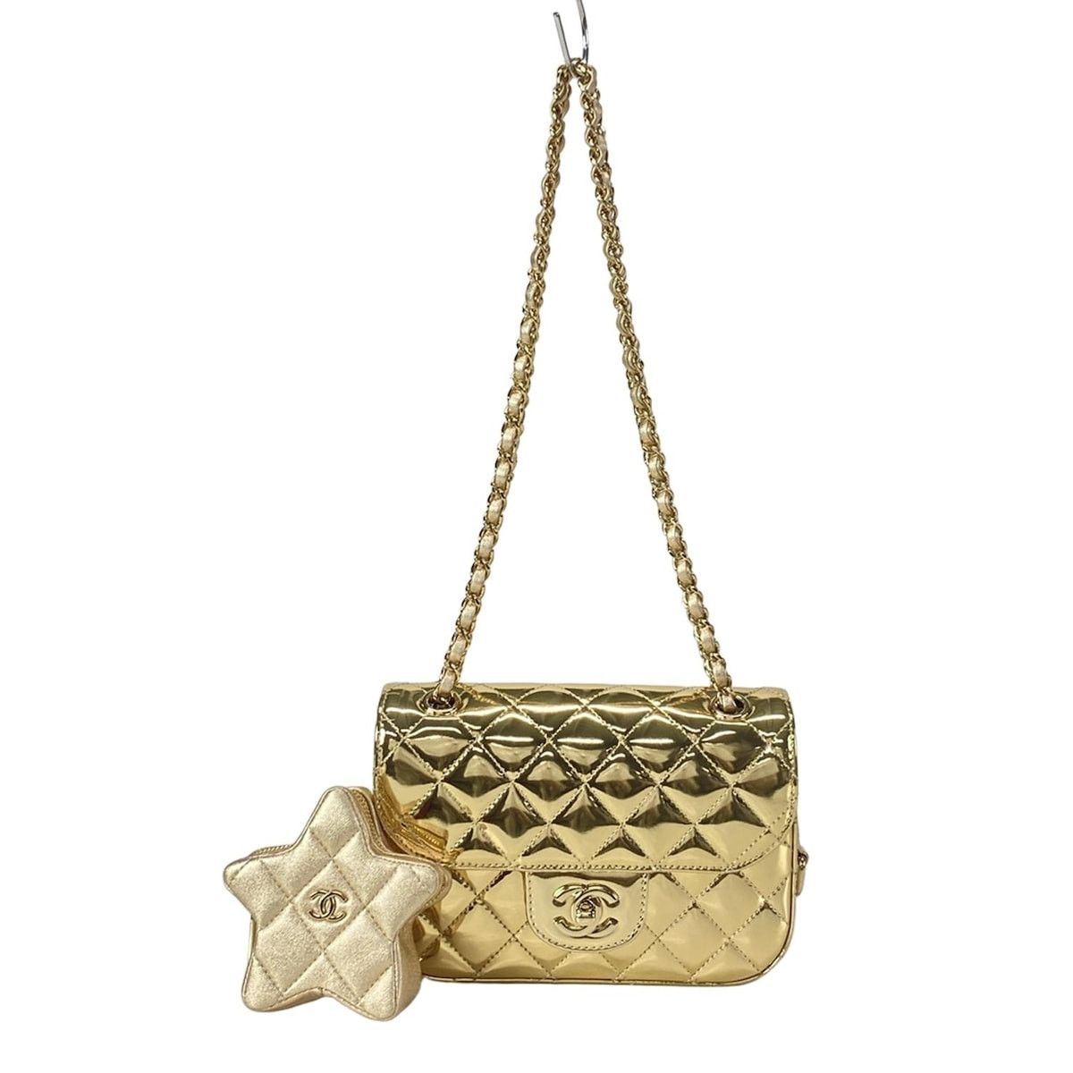 Chanel Mini Flap Bag & Star Coin Purse/matrasse Shoulder in Gold, Women's