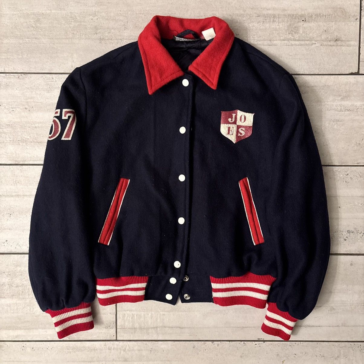 Vintage 80s University Indigo Joes Navy Wool Varsity Jacket Size US S / EU 44-46 / 1 - 3 Thumbnail
