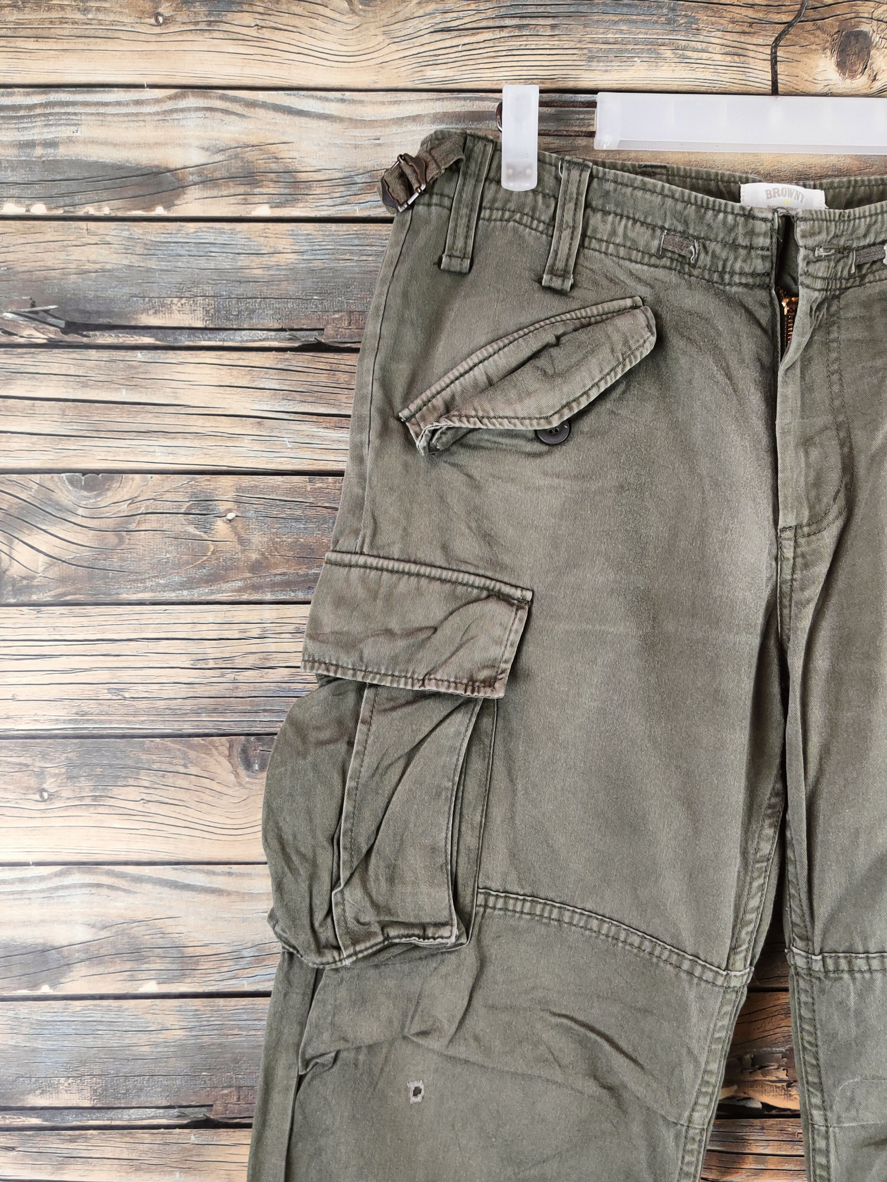 Japanese Brand DL Browny Olive Multipocket Cargo Pants #46-362 Size US 31 - 3 Thumbnail