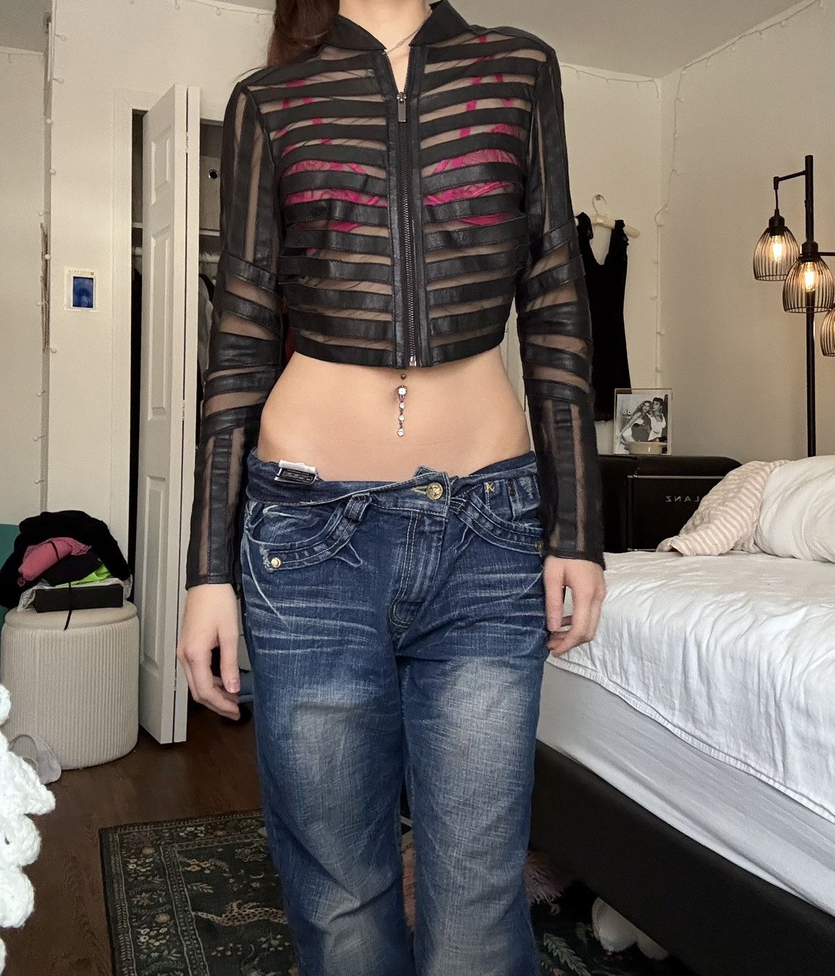 Bebe Vintage Bebe Striped Cropped Leather Jacket Size S / US 4 / IT 40 - 1 Thumbnail