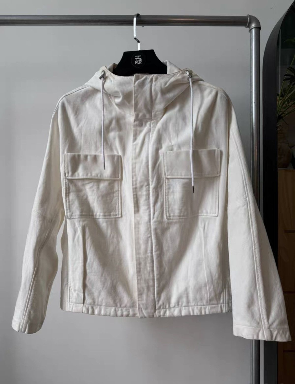Raf Simons RAF SIMONS Fall/Winter2011 White Denim Hooded Cropped Jacket Size US S / EU 44-46 / 1 - 2 Thumbnail