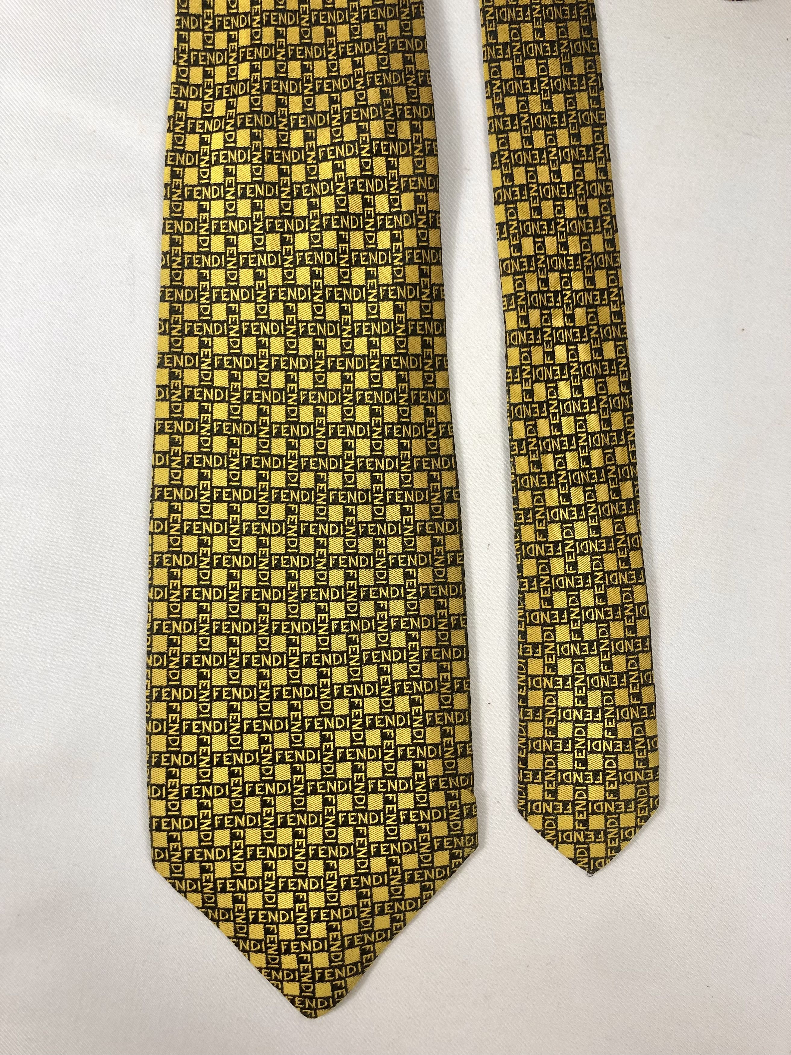 Fendi Rare Fendi Cravatte Gold Monogram Silk Tie Made in Italy Size ONE SIZE - 3 Thumbnail