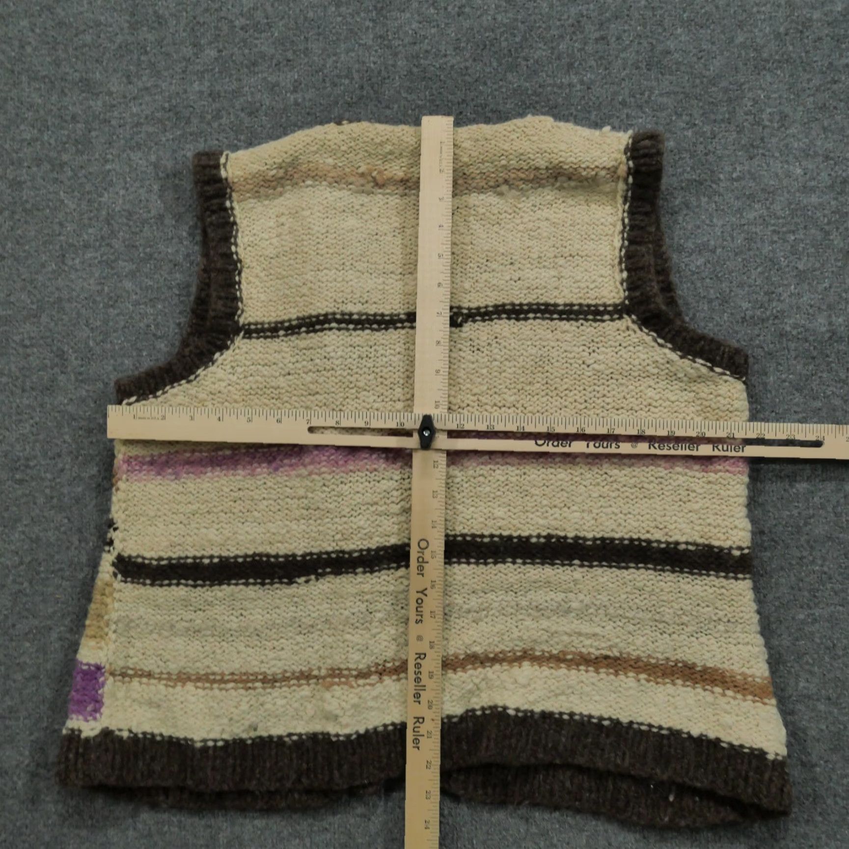 Vintage VINTAGE Handmade Sweater Vest Womens XL Brown Purple Striped Hippy Rag Cardigan Knit Wool V-Neck Casual Winter Size XL / US 12-14 / IT 48-50 - 7 Thumbnail