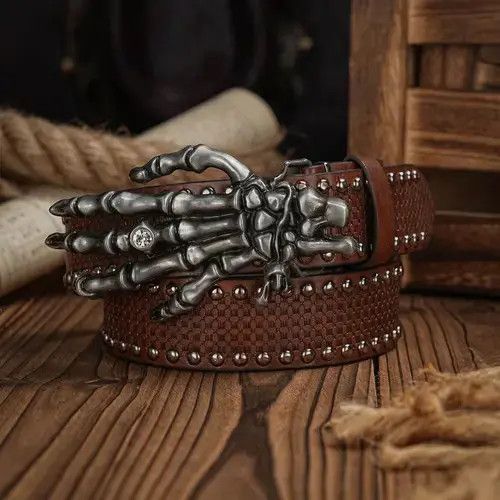 VIBE Brown Vintage Skull Finger Skeleton Belt Size ONE SIZE - 3 Thumbnail