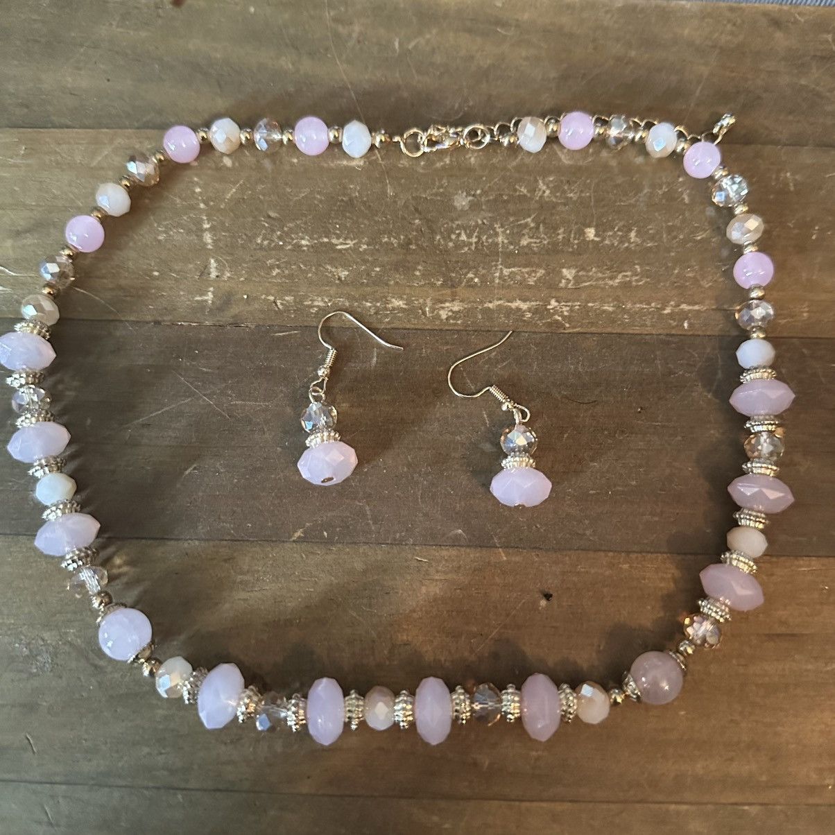 Other Rose Quartz and clear crystal bead necklace and earrings set Size ONE SIZE - 2 Thumbnail