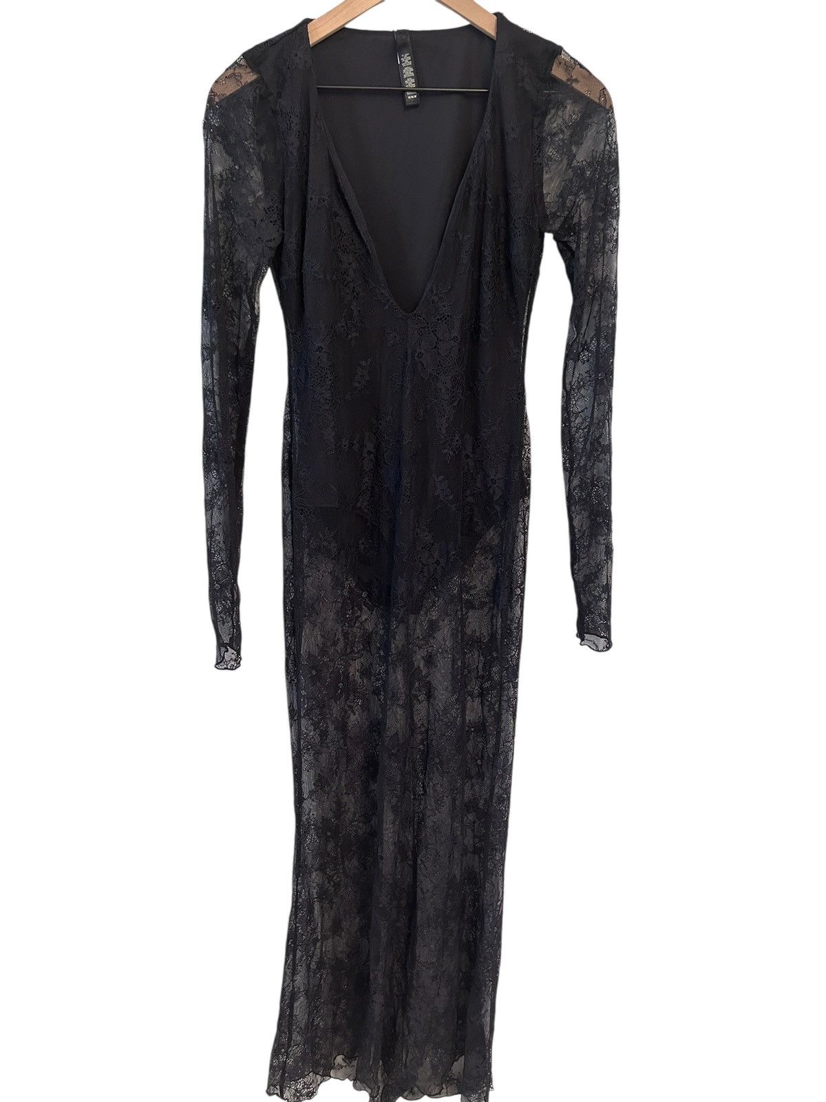 SKIMS Skim Black Ultra Fine Lace Plunge Long Maxi Dress M NWOT Size M / US 6-8 / IT 42-44 - 5 Thumbnail