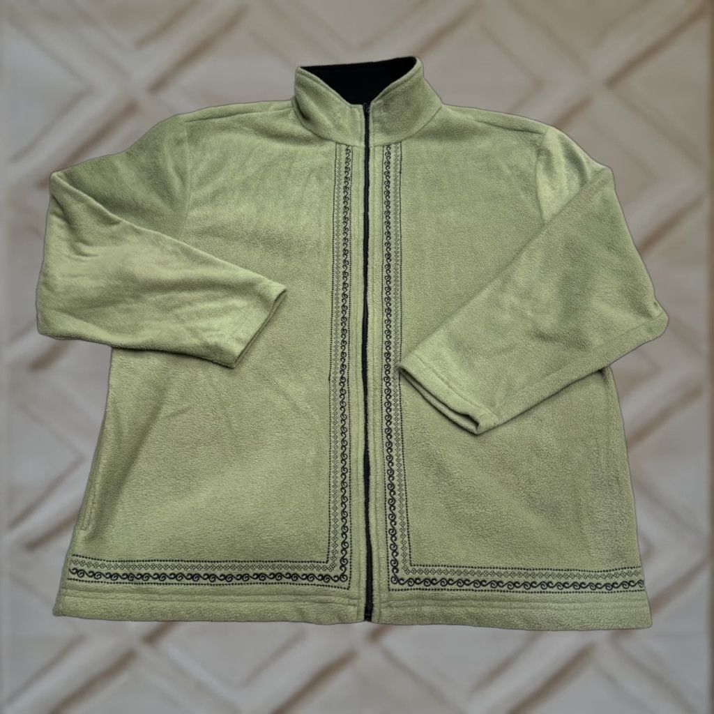 Vintage Dressbarn Embroidered Fleece Jacket Womens 2X Plus Green Full Zip Outdoor Size XXL / US 16-18 / IT 52-54 - 1 Thumbnail