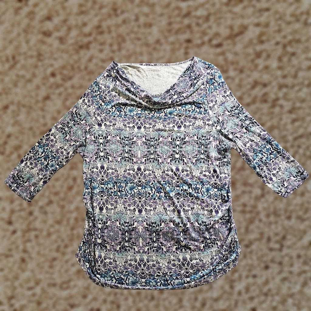 Talbots Talbots Shirt Womens 3X Purple Top Women Blue Floral Cowl Neck Scrunch Casual Career Size XXL / US 16-18 / IT 52-54 - 1 Thumbnail
