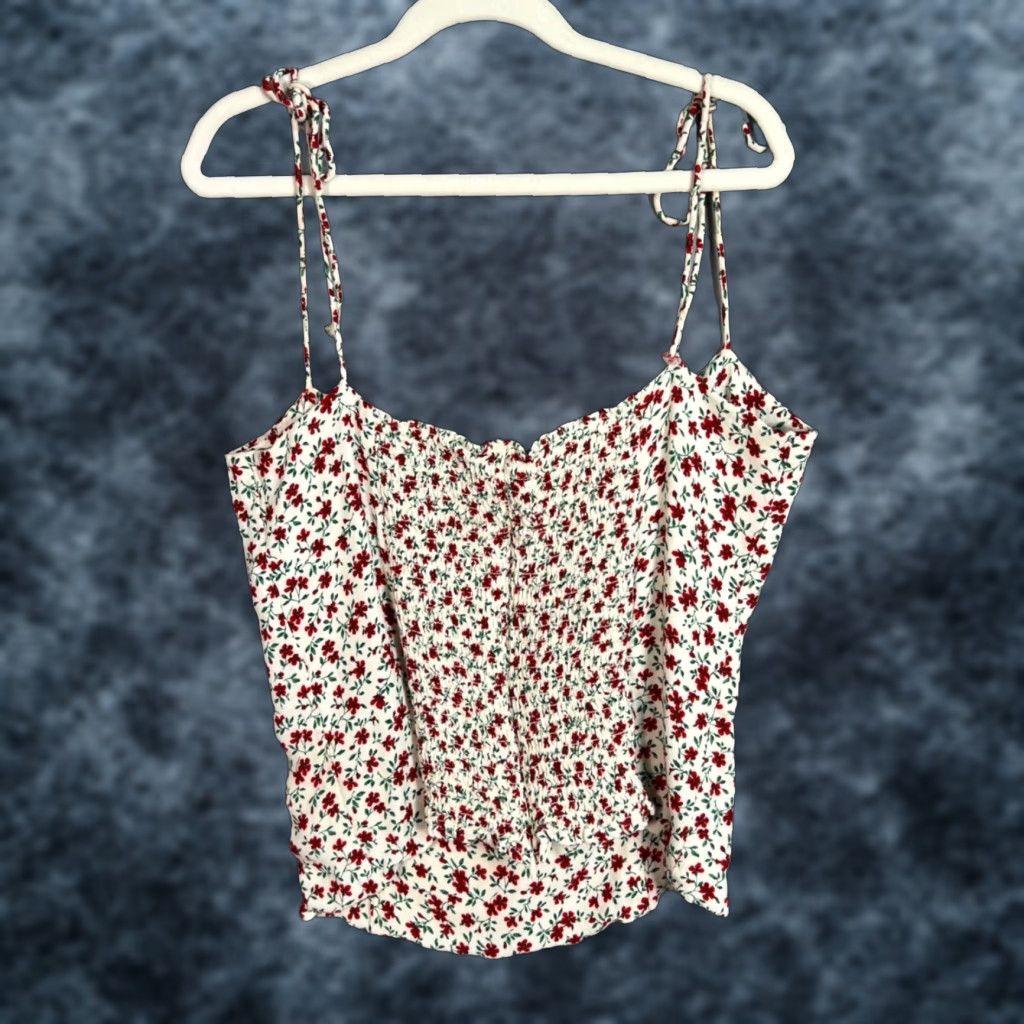 Reformation Reformation Womens Top Cami Floral Print White & Red Sleeveless Smocked 10 Size L / US 10 / IT 46 - 1 Thumbnail