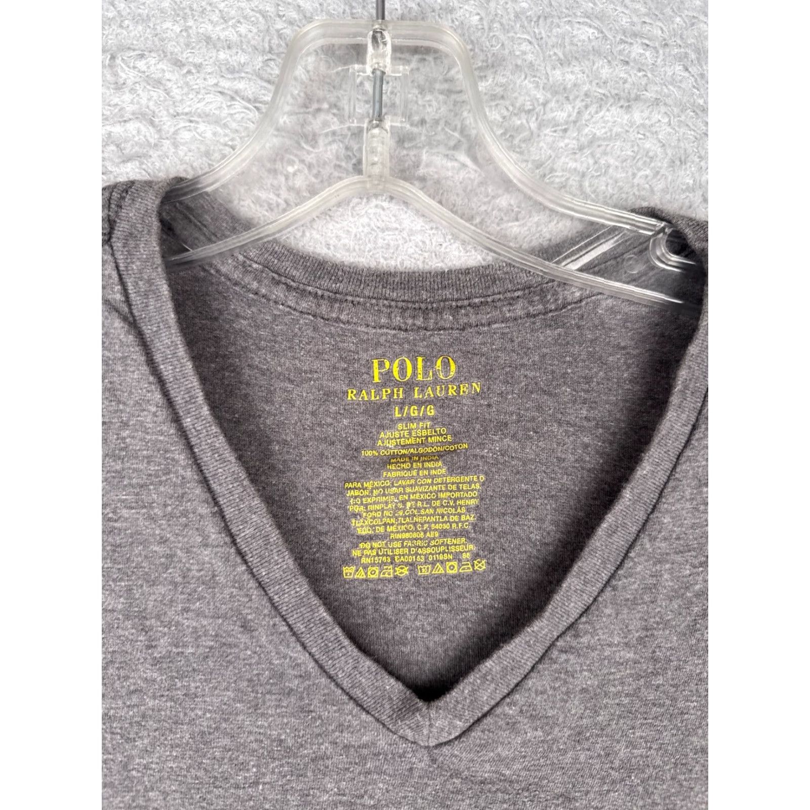Ralph Lauren Polo Ralph Lauren Shirt Men Large Gray Short Sleeve V-Neck 100% Cotton Slim Fit Size US L / EU 52-54 / 3 - 6 Thumbnail