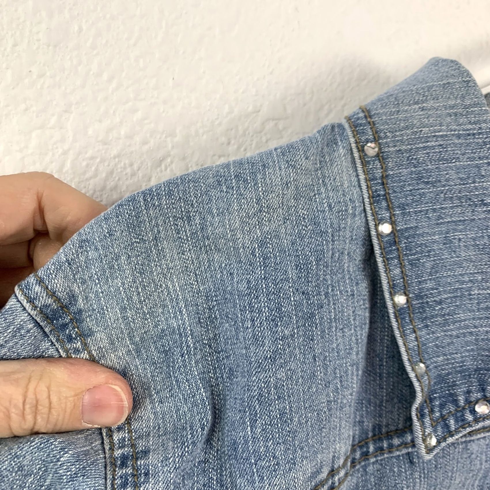 Denime VINTAGE Defuze Juniors XL Cropped Denim Jacket Blue Rhinestone Studded Button Front Size XL / US 12-14 / IT 48-50 - 7 Thumbnail