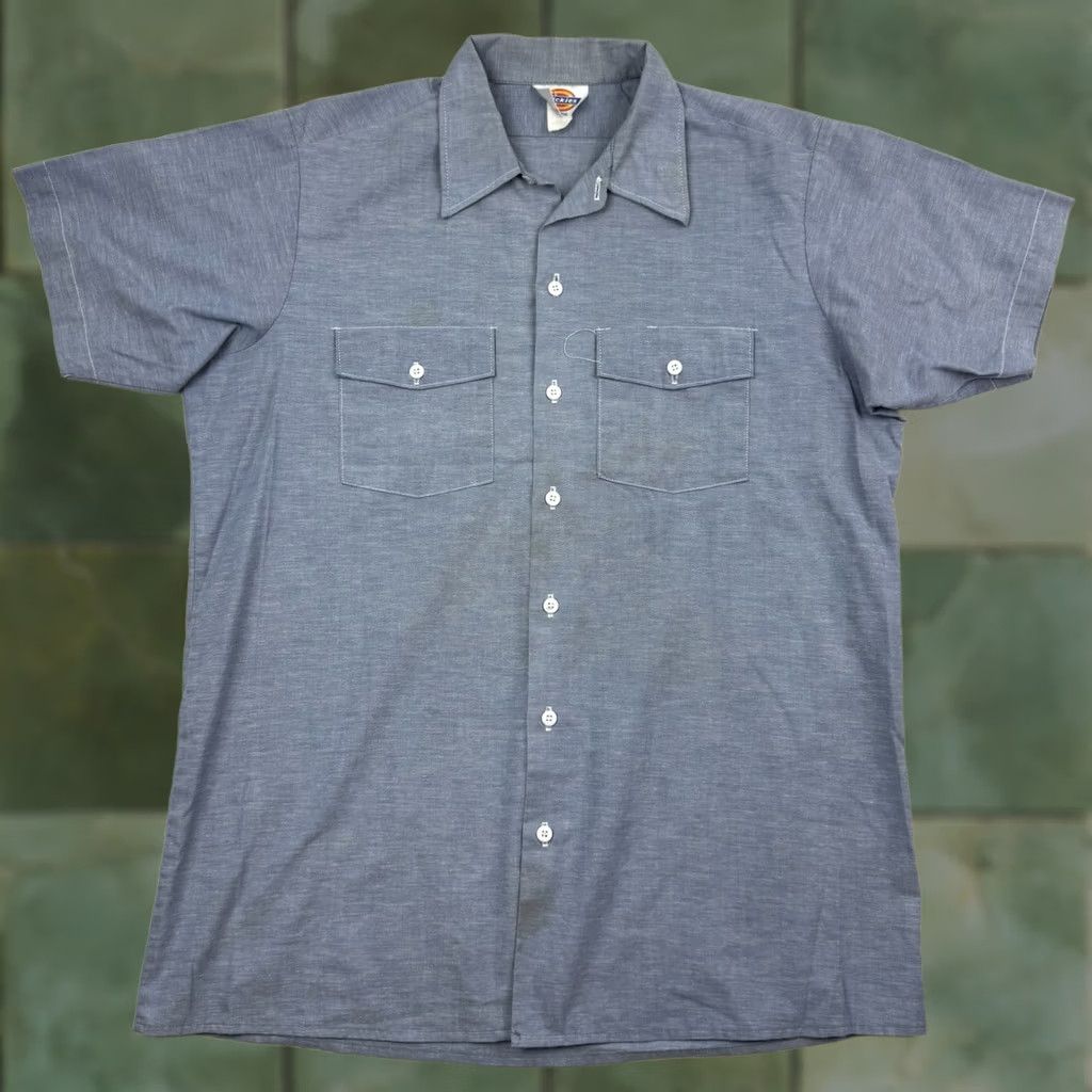 Dickies VINTAGE Dickies Workwear Button Up Shirt Adult Large Blue Cotton, Polyester, Solid, 90s Grunge, Workwear, Dickies, 90s, Mens, Button-Up, Short Sleeve Size US L / EU 52-54 / 3 - 1 Thumbnail
