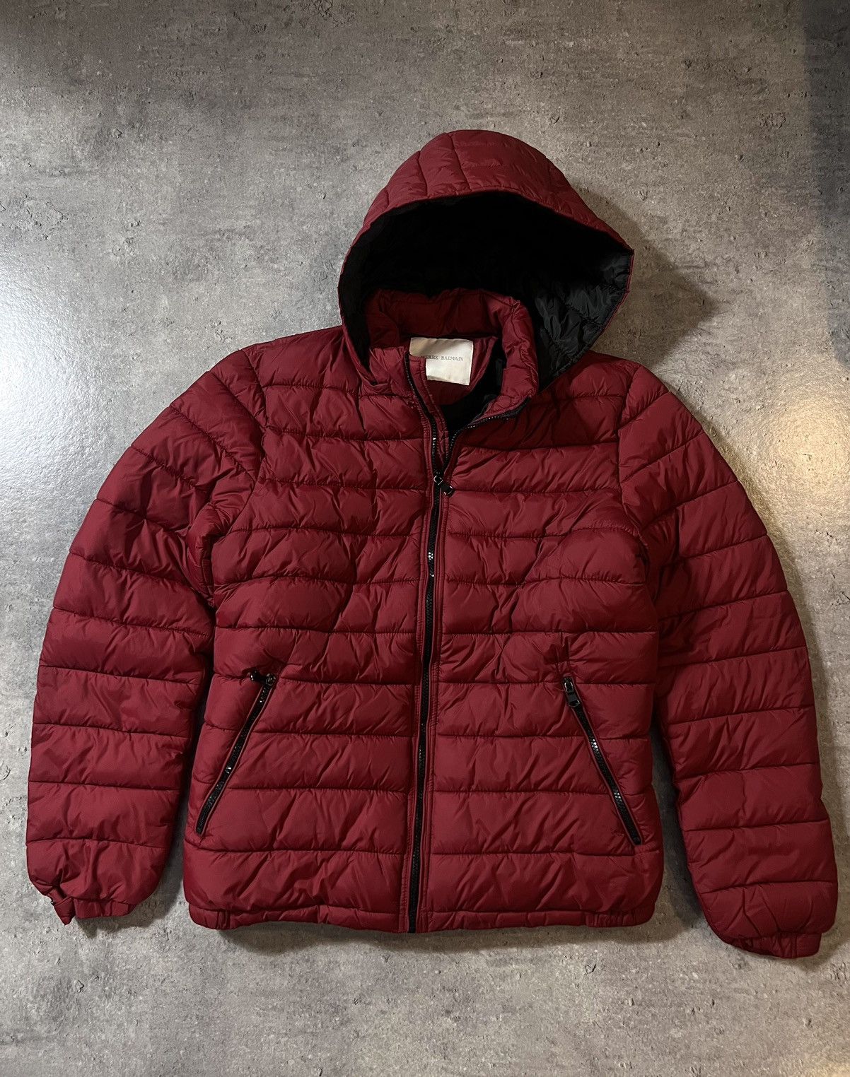 image of Balmain x Pierre Balmain Puffer Jacket Luxury France Paris Hood Jacket in Red, Men's (Size Large)