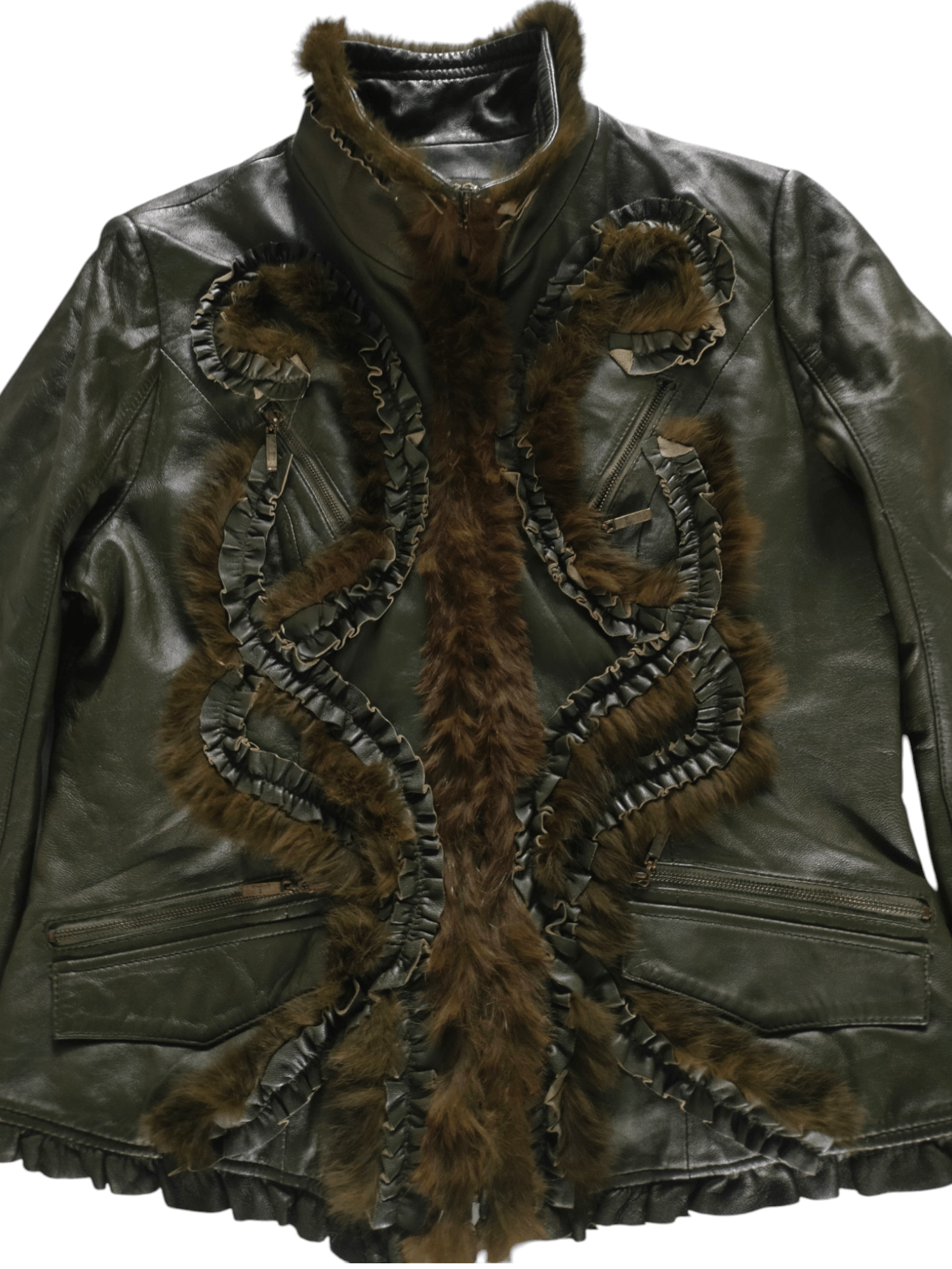 14th Addiction Doho Calf leather Ribbed Grunge vkei gothic fur jacket Size S / US 4 / IT 40 - 3 Thumbnail