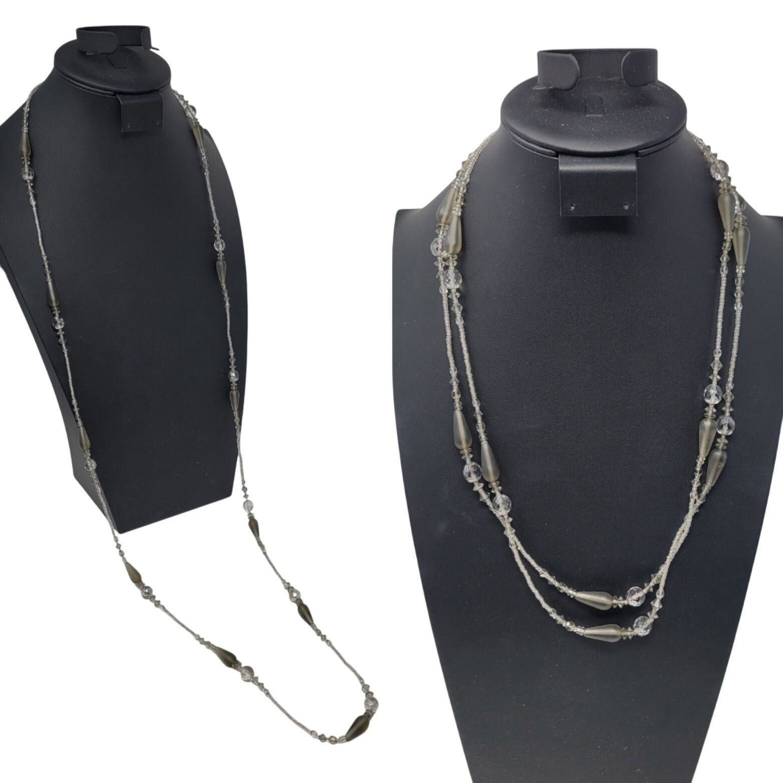 Vintage Vtg Long Flapper Necklace Silver Smoky Gray AB Beaded Glass Size ONE SIZE - 9 Thumbnail