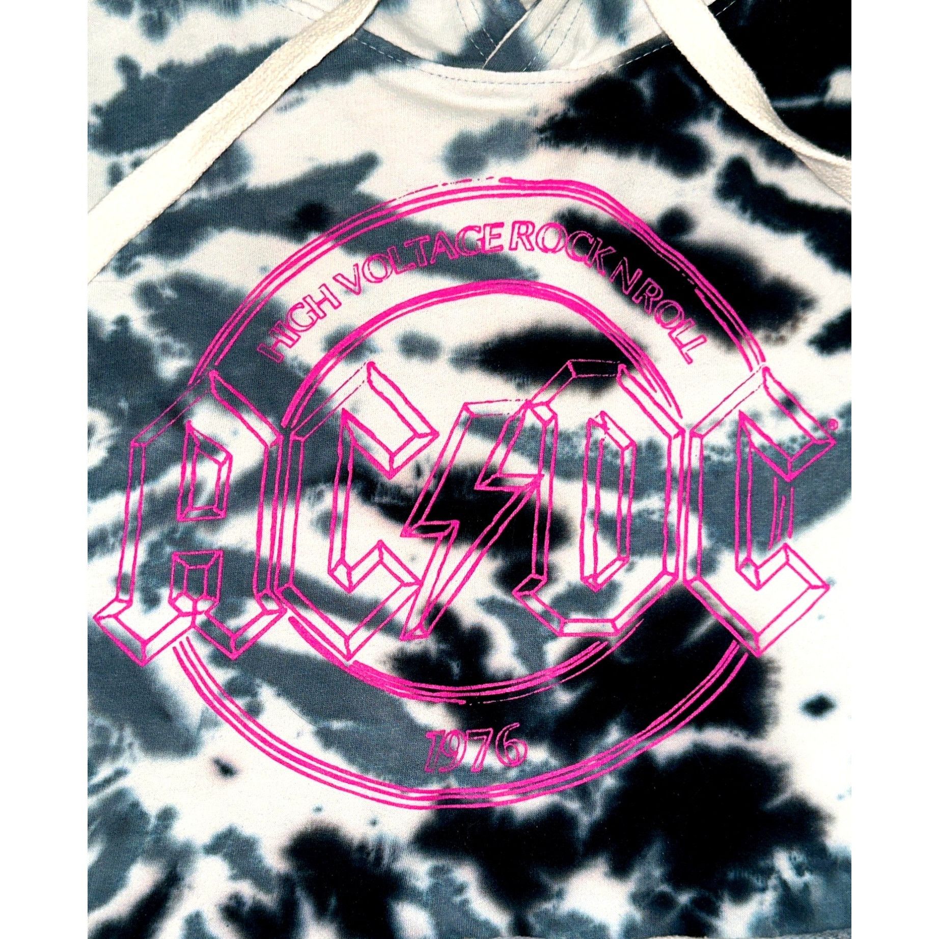 AC/DC ACDC Black White Tie Dye Cropped Hoodie Sweatshirt Graphic L Size M / US 6-8 / IT 42-44 - 14 Thumbnail