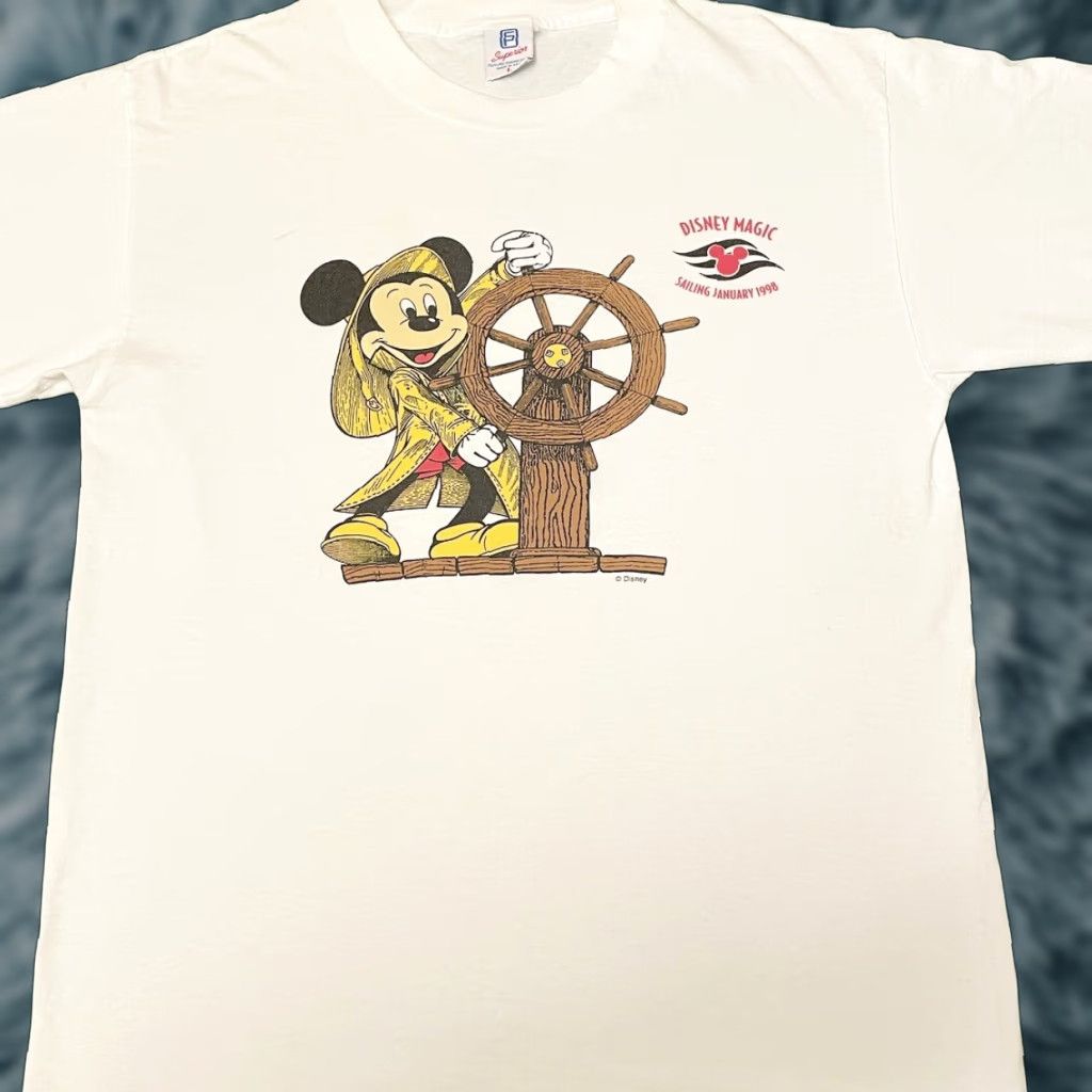 Disney VINTAGE 90s Disney Mickey Mouse Sailing Sailor Shirt Mens L White Disney Mickey Mouse Sailing Sailor VTG 1998 January Mens L Size US L / EU 52-54 / 3 - 1 Thumbnail