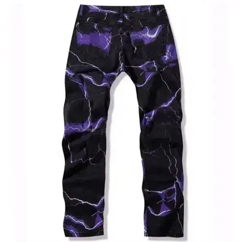 Other Lightning Print Tie Dye Men Straight Jeans Trousers Size US 33 - 4 Thumbnail