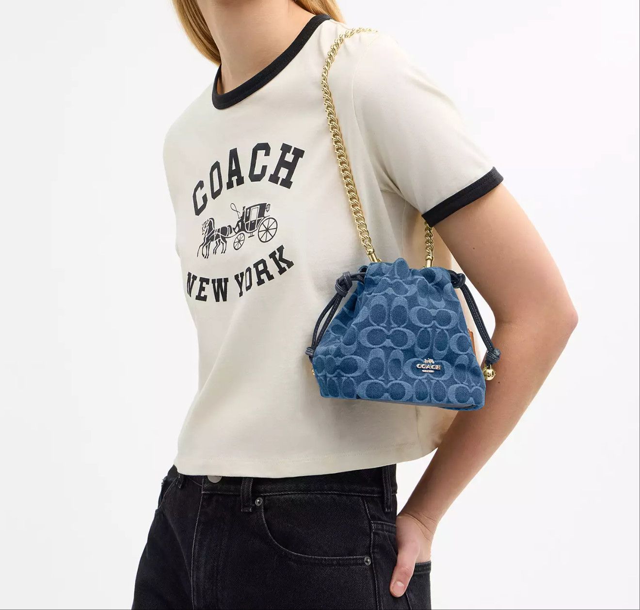 Coach Faye Mini Drawstring Bag In Signature Denim CDE32 Size ONE SIZE - 4 Thumbnail