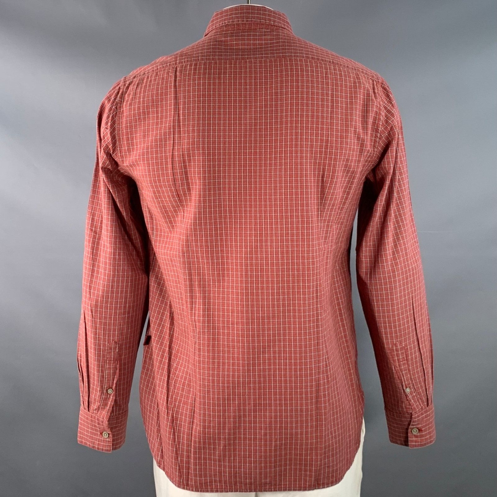 John Varvatos Size L Red Grey Checkered Cotton Long Sleeve Shirt Size US L / EU 52-54 / 3 - 5 Thumbnail