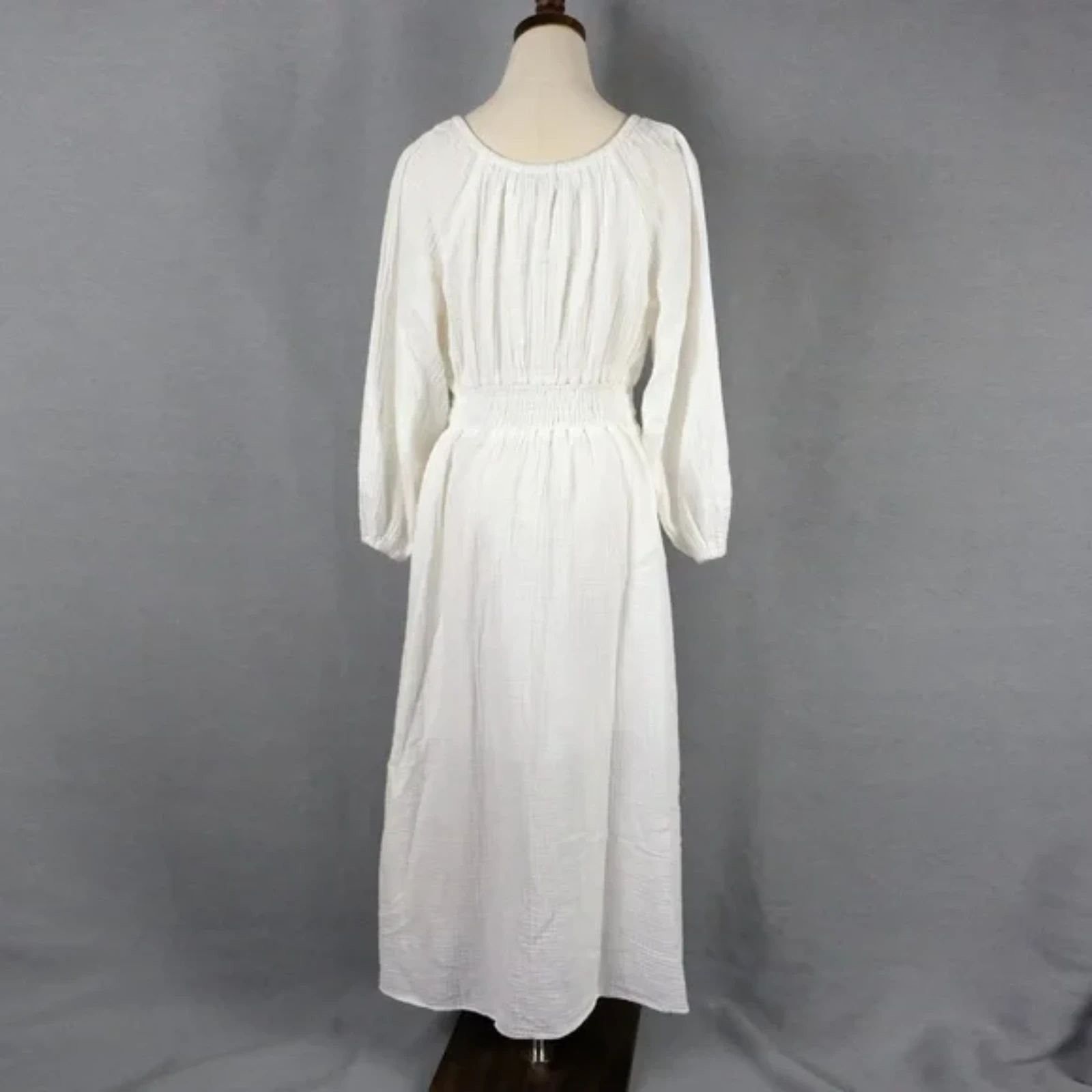 J.Crew J.Crew Boho Gauzy Muslin V-Neck Smocked Midi Dress White Sz Size XS / US 0-2 / IT 36-38 - 2 Thumbnail