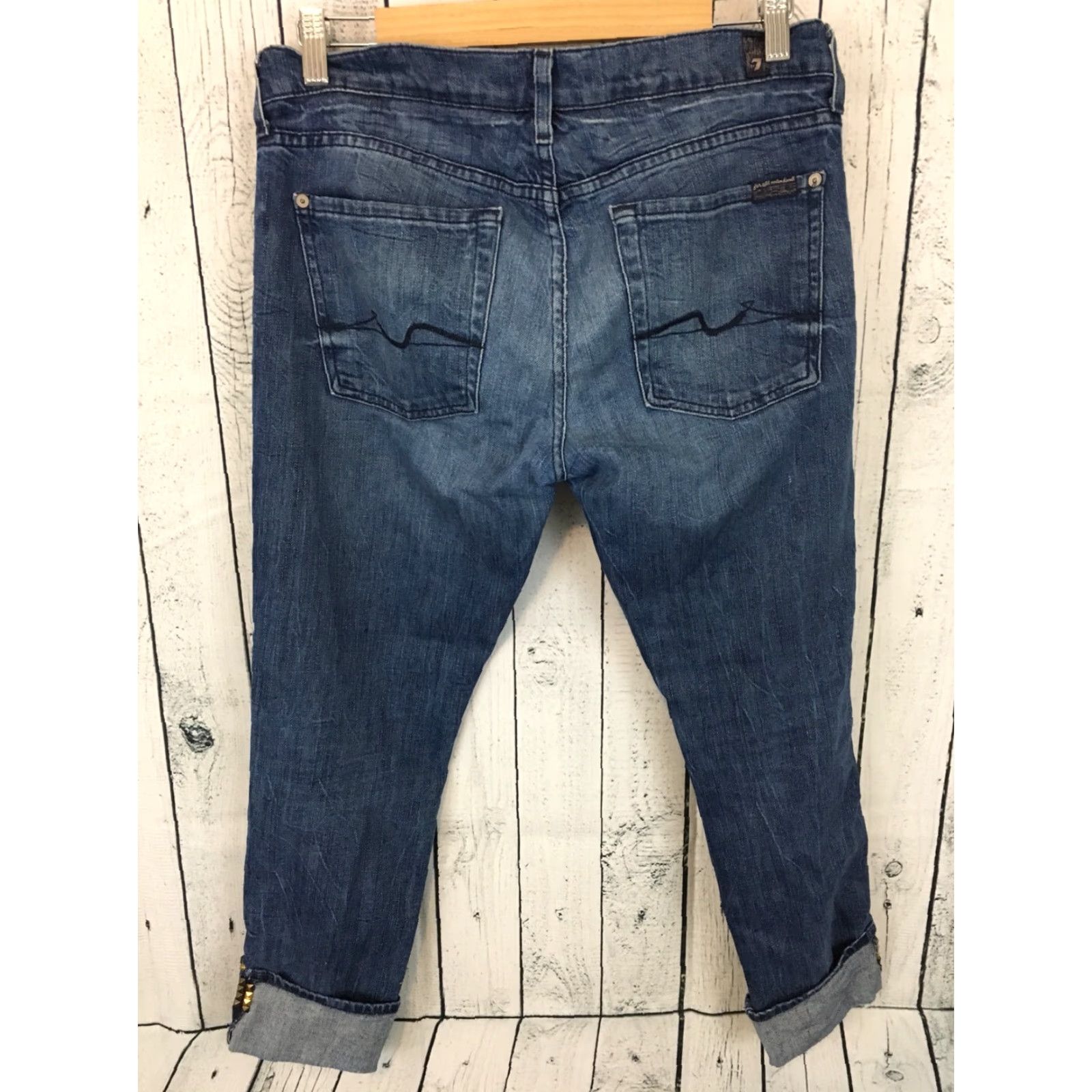 7 For All Mankind VINTAGE 7 FOR ALL MANKIND 7FAM Cropped Embellished Button Fly Jeans Women's Size 27 Size 27" / US 4 / IT 40 - 7 Thumbnail