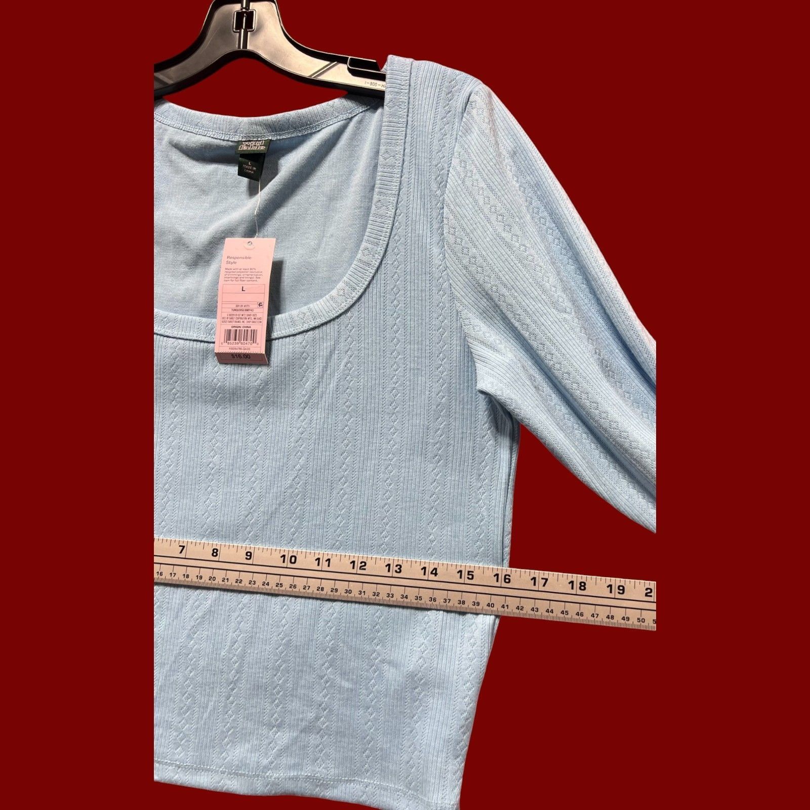 Other Wild Fable - Women's Long Sleeve Square Neck Pointelle T-Shi Size L / US 10 / IT 46 - 6 Thumbnail