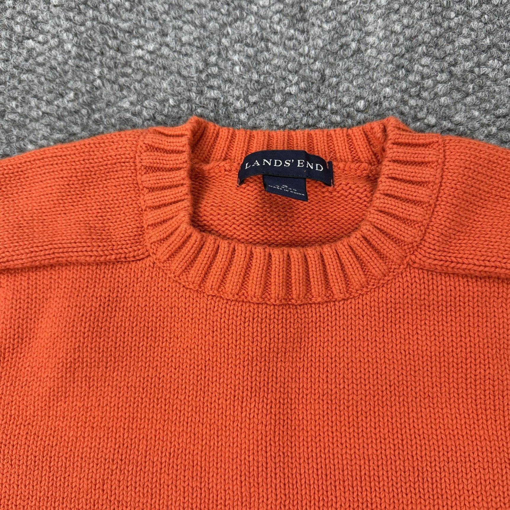 Lands' End Lands' End Mens Small Orange Cotton Crewneck Knit Pullover Raglan Ribbed Sweater Size US S / EU 44-46 / 1 - 2 Thumbnail