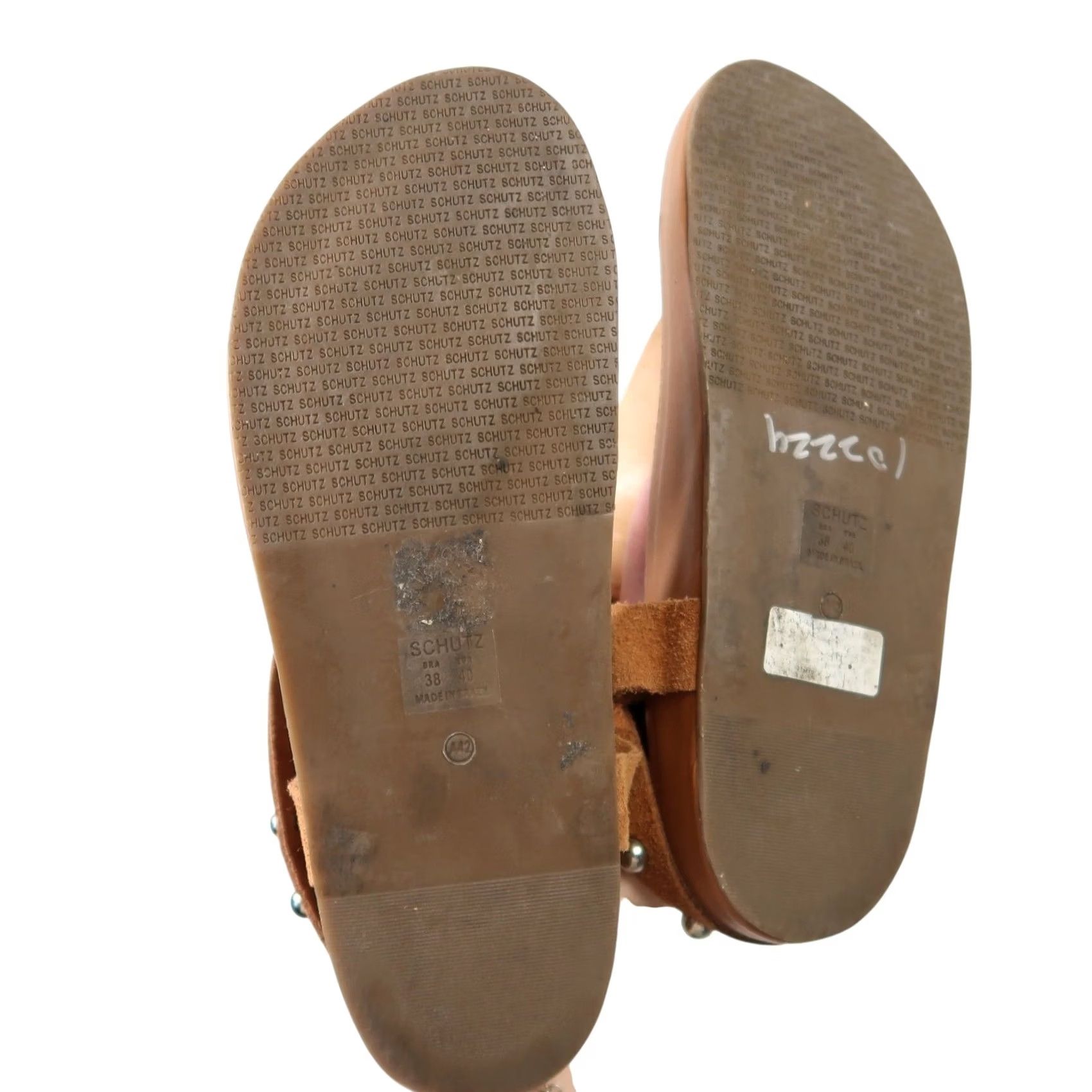 SCHUTZ Schutz Sandals Thong Sandals Suede Leather Silver Stud Buckle Closure EU 40 US 10 Womens Bohemian Spring Summer Tan Brown Size US 10 / IT 40 - 5 Thumbnail