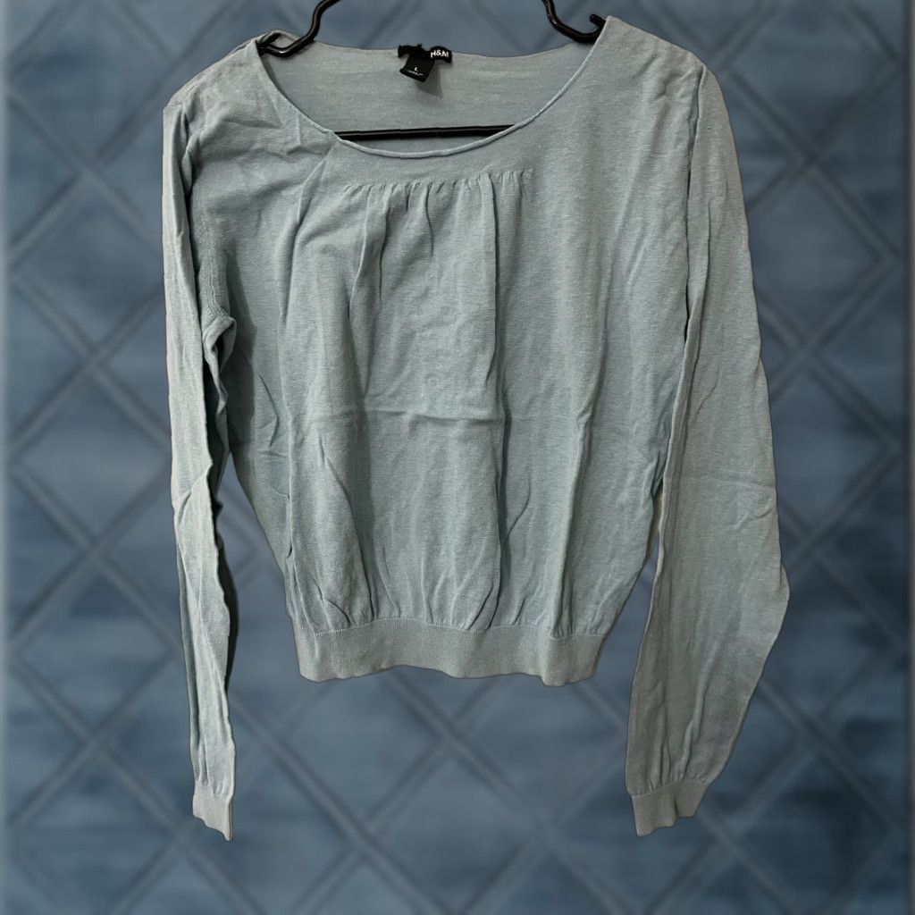 H&M VINTAGE H&M Shirt Women L Blue Basic Long Sleeve Slim Fit Cotton Blend T-Shirt 90s CONCERT? (But avoid adding unprovided details) Size L / US 10 / IT 46 - 1 Thumbnail