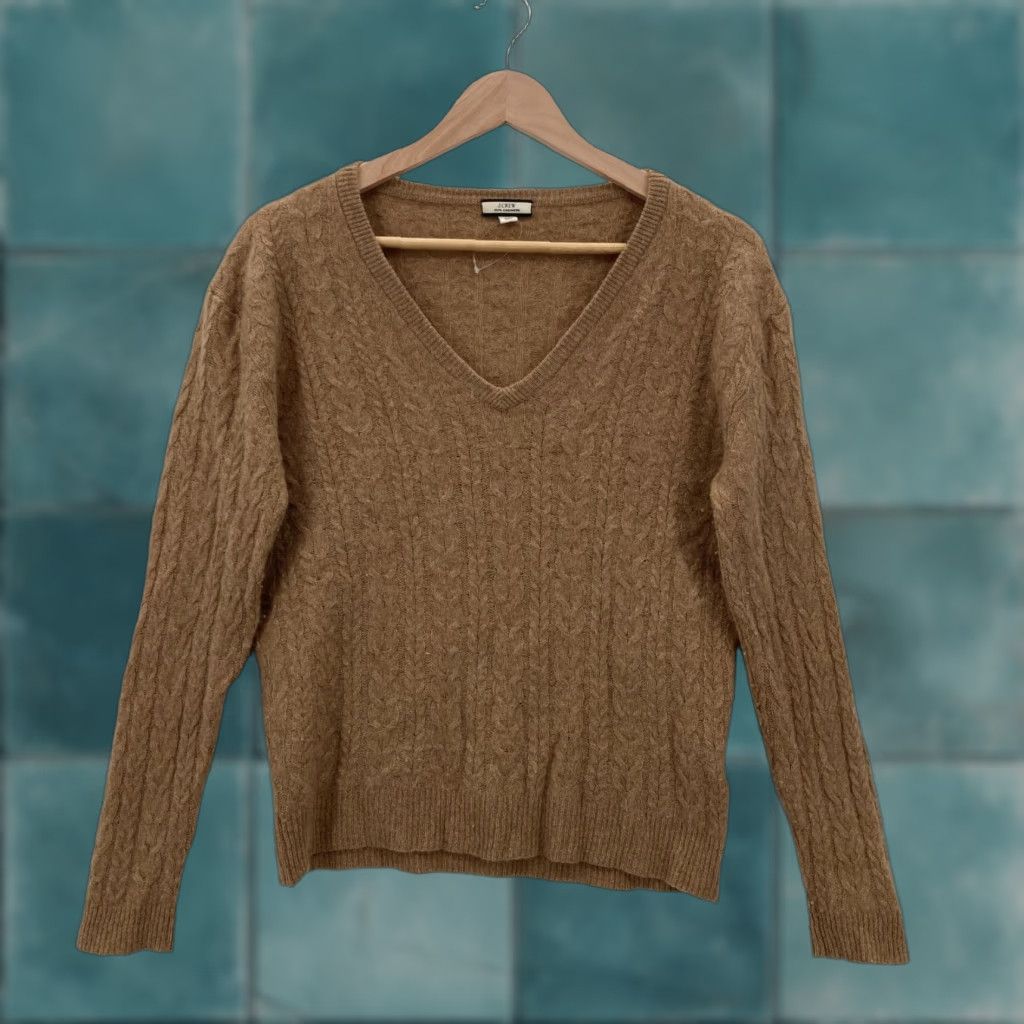 J.Crew J.CREW Sweater Womens XS Brown 100% Cashmere V Neck Cable Knit Pullover Pullover Size XS / US 0-2 / IT 36-38 - 1 Thumbnail