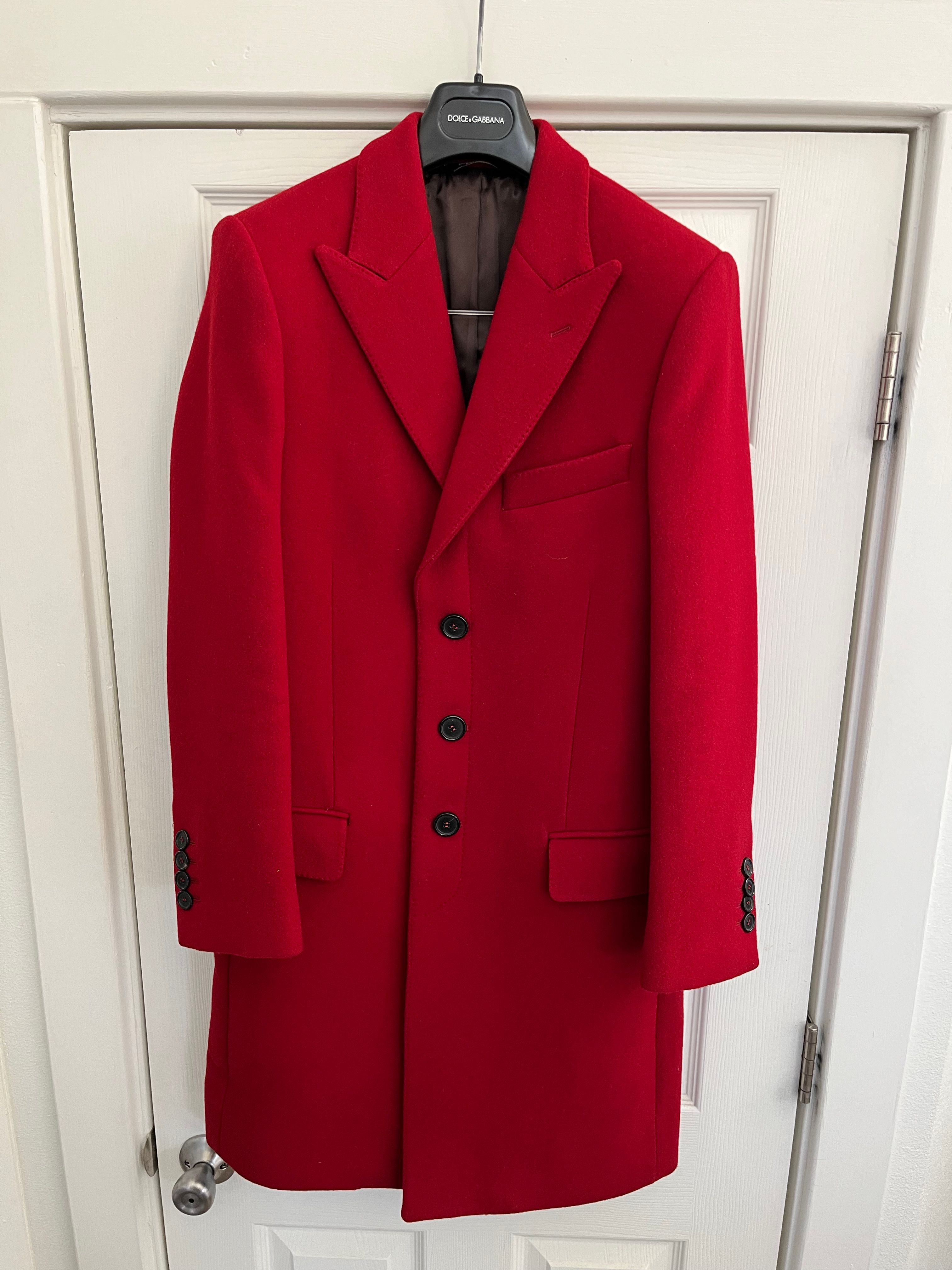 Pre-owned Dolce & Gabbana Single Breasted Peaked Lapel Red Wool Coat
