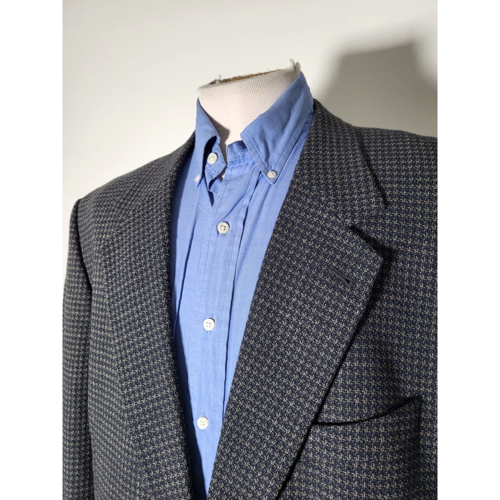 Vintage J. Abboud Woven Blue Brown Check Wool Tweed Blazer Jacket SportCoat Hopsack 46XL Size 46R - 5 Thumbnail
