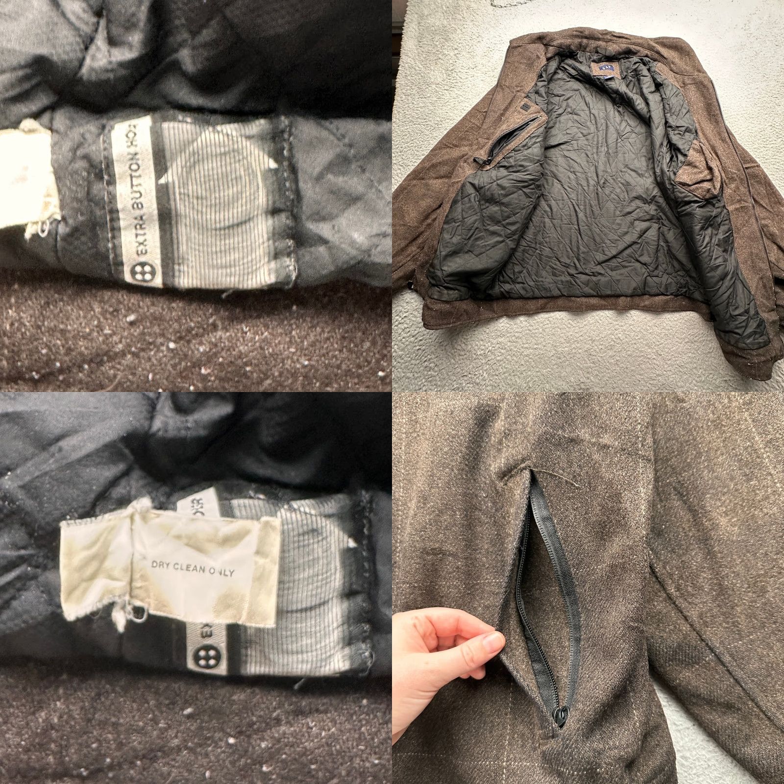 Gap GAP Wool Blend Quilt Lined Bomber Jacket Mens XL Grid Check Brown Pocket Battery of Quilted Zippered Pockets Size US XL / EU 56 / 4 - 8 Thumbnail
