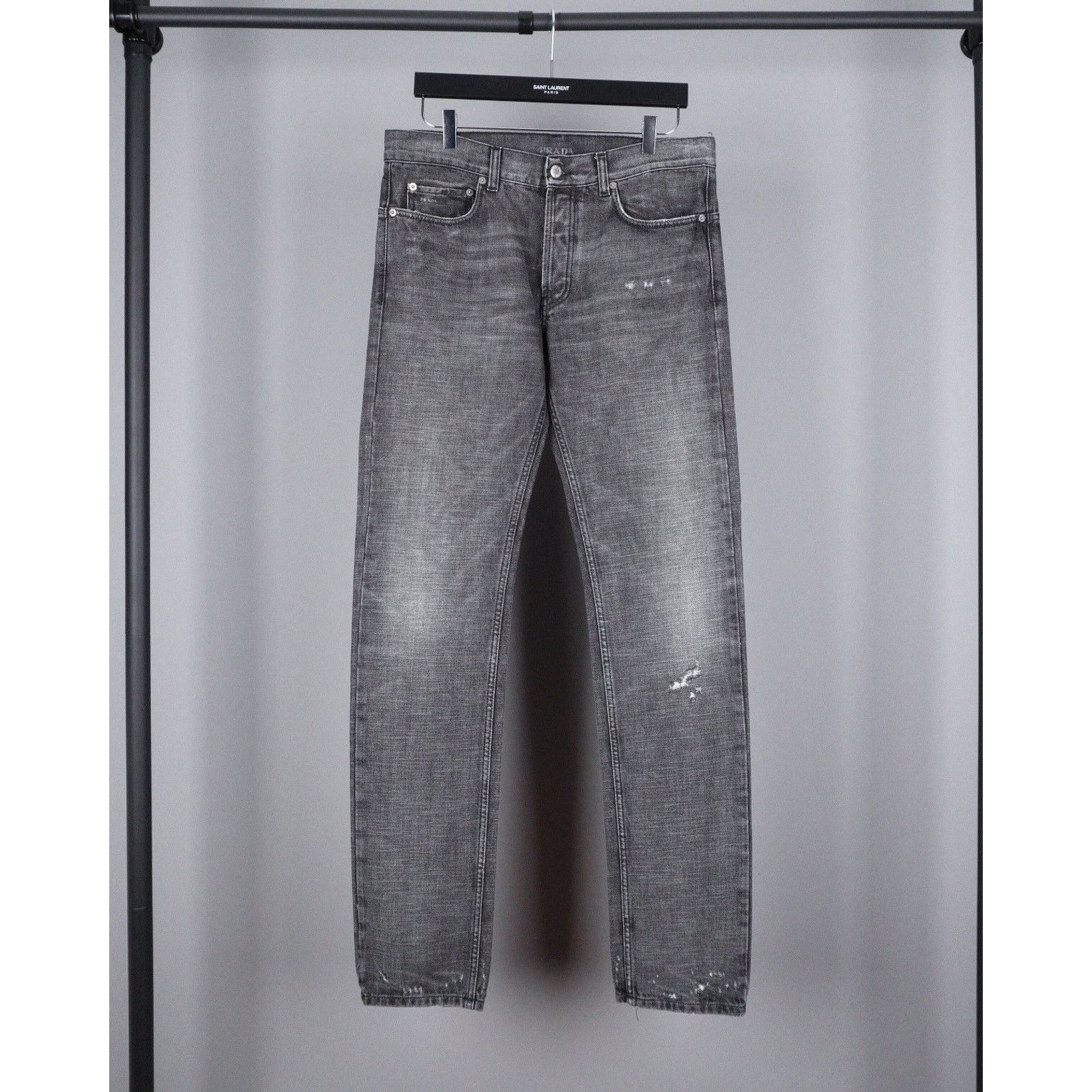 Prada Prada 2009 vintage washed grey riri zip logo jeans pants Size US 33 - 1 Thumbnail