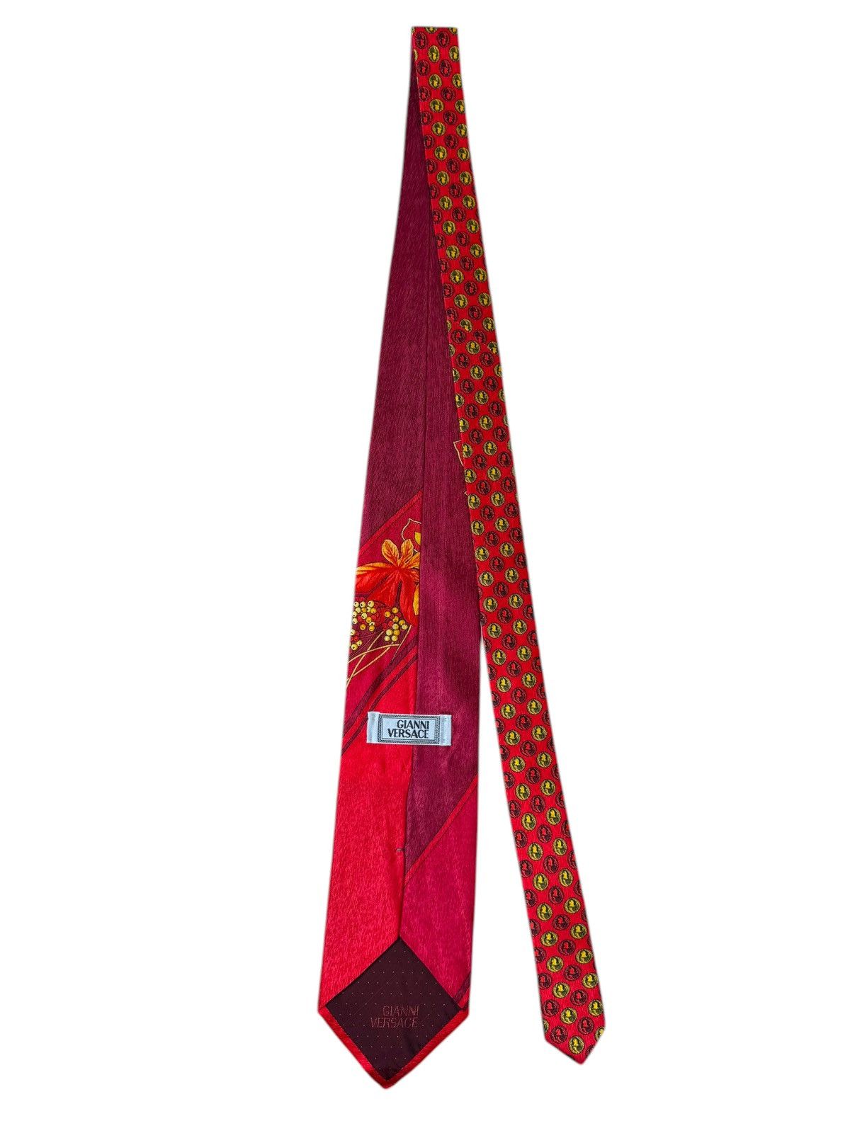 Gianni Versace Vintage Silk Tie – Red Floral Japanese-Insp